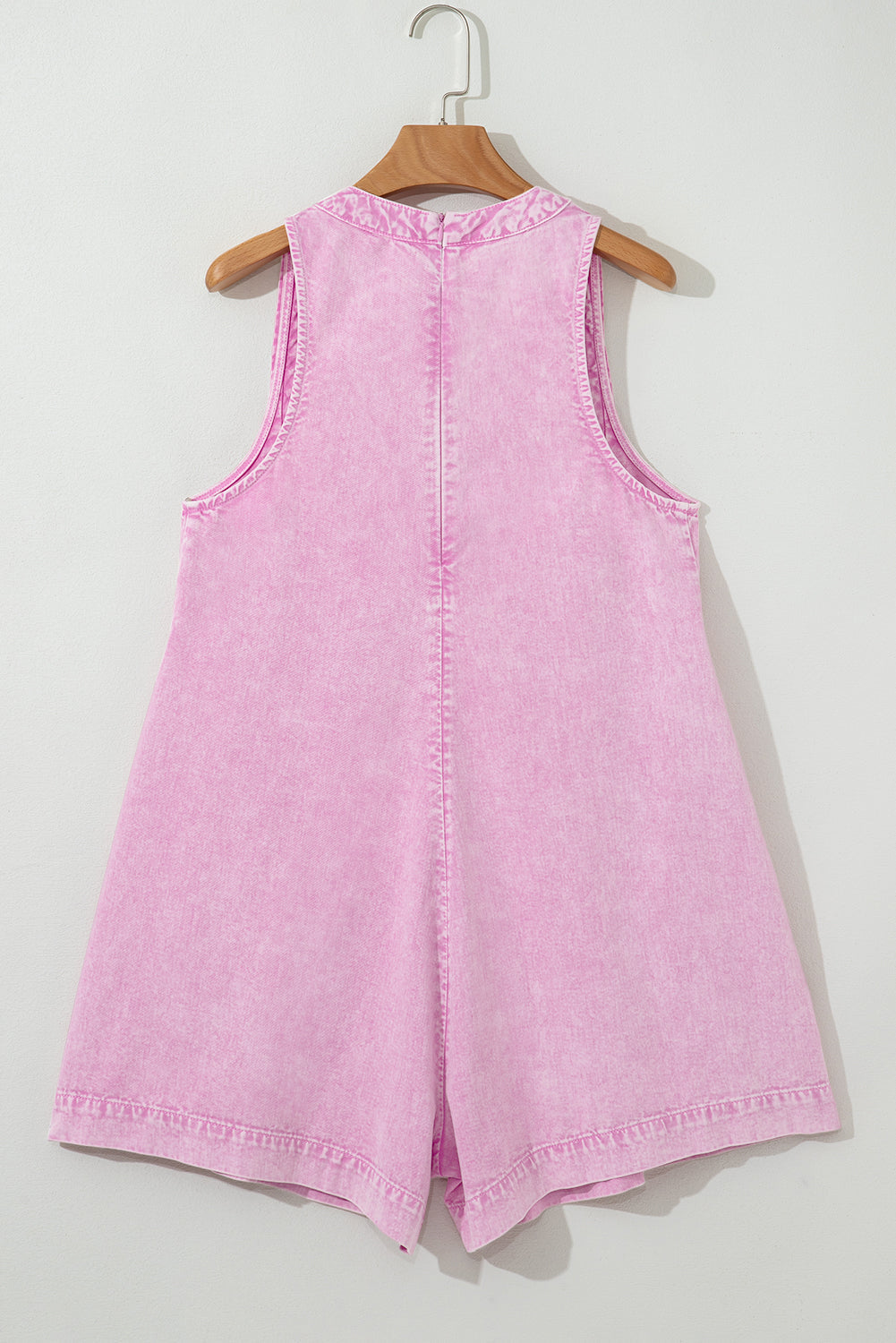 Mineral Wash Pleated Bust V Neck Sleeveless Denim Romper eAura