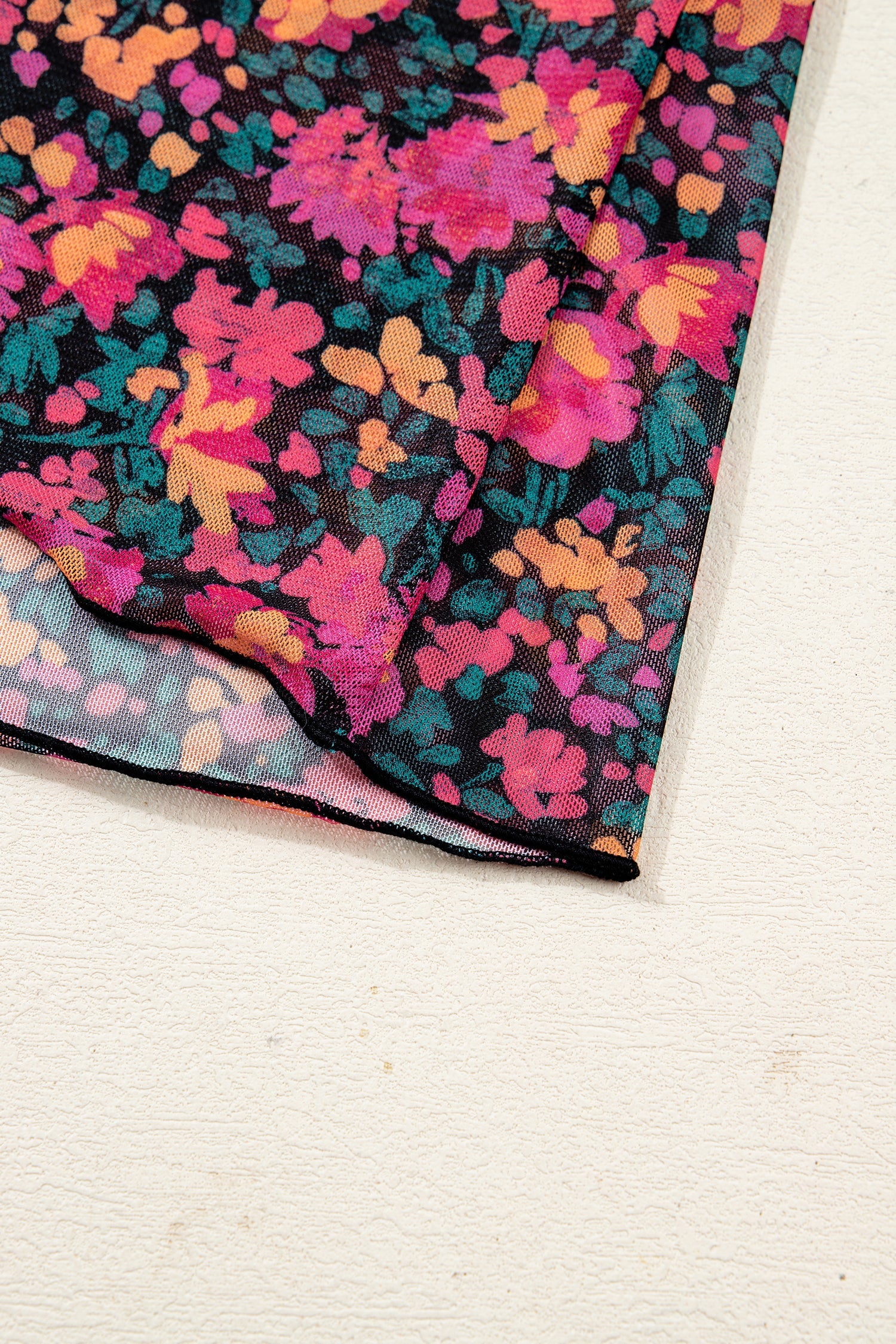 Slim Fit Floral Mesh Long Sleeve Mock Neck Top - eAura