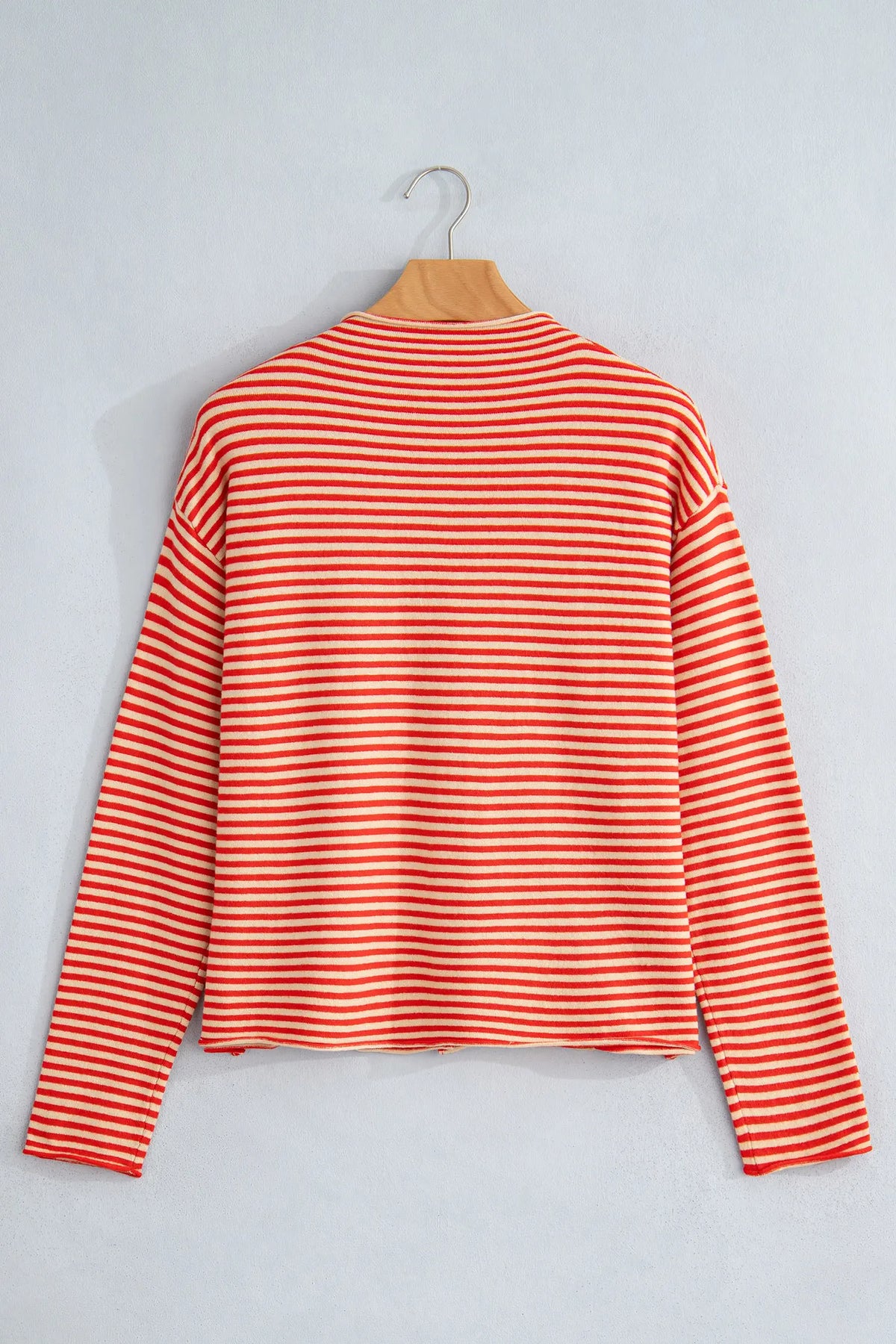 Striped Button Collar Long Sleeve Knit Cardigan – Red Stripe