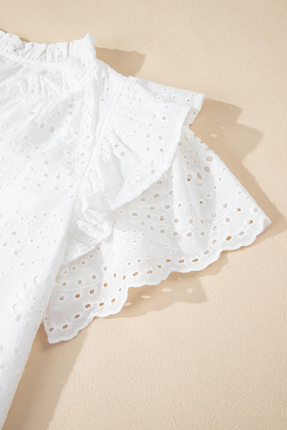 White Broderie Anglaise Ruffle Short Sleeve Blouse eAura