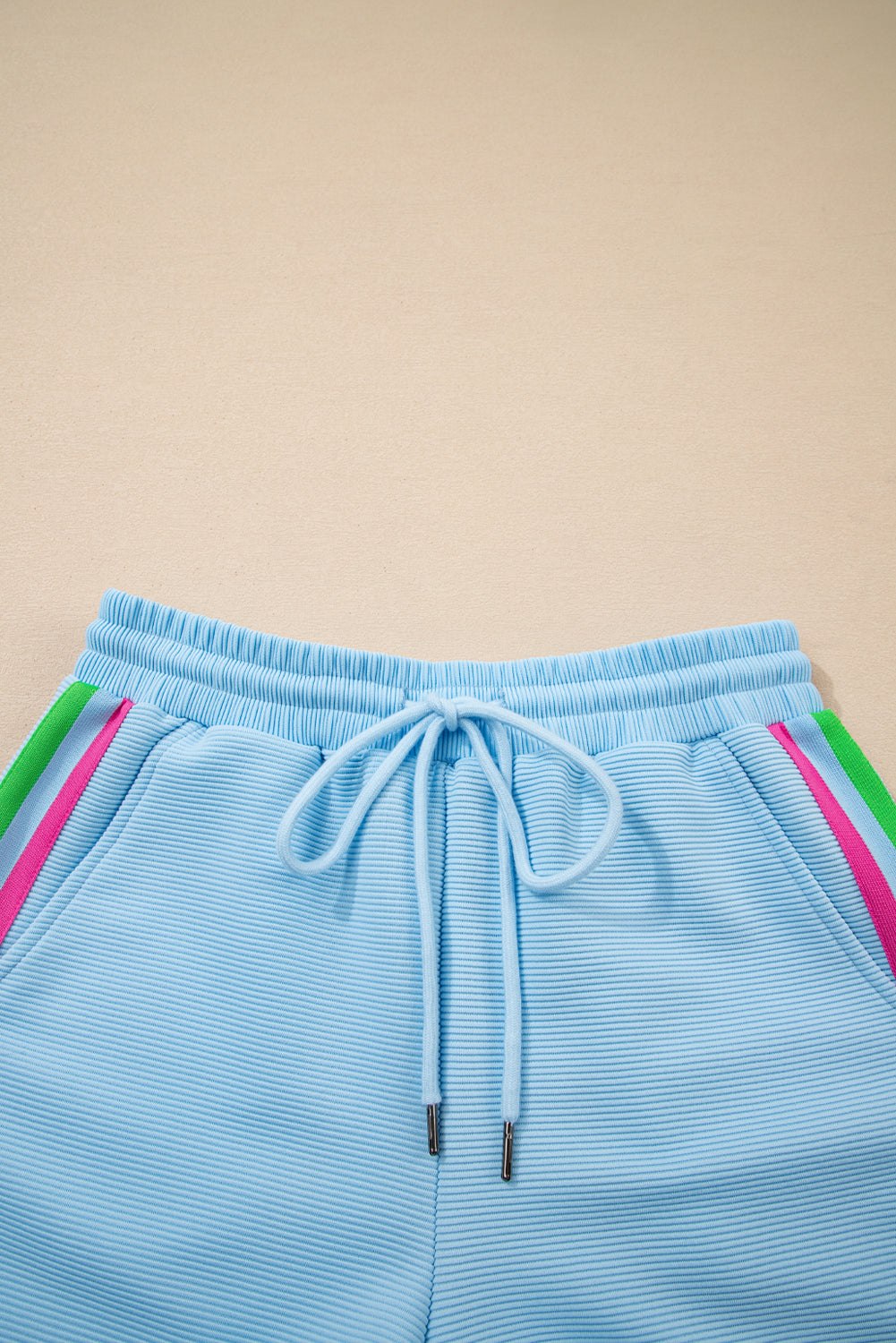 Strawberry Pink Striped Detail Flutter Sleeve Zipped Collar Short Set eAura