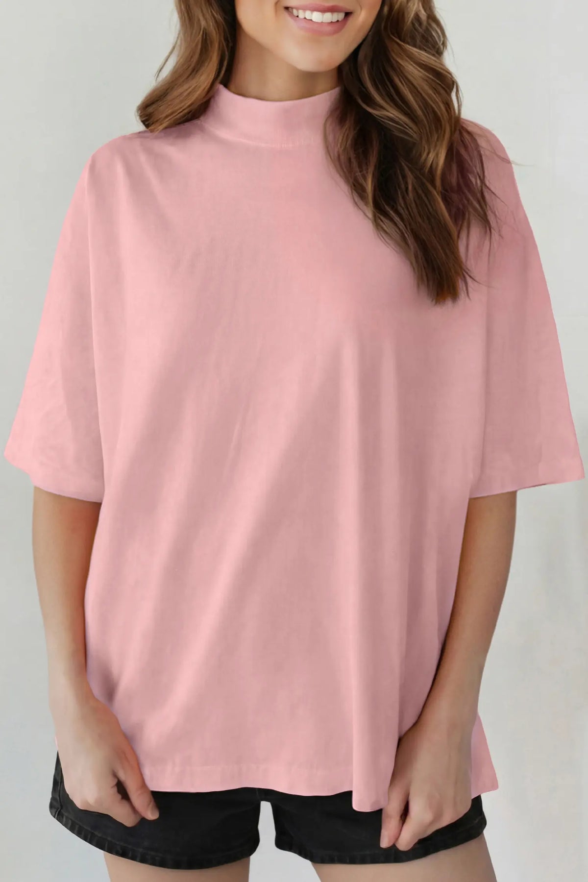 Solid Colour High Neck Oversize Tee – Wisteria