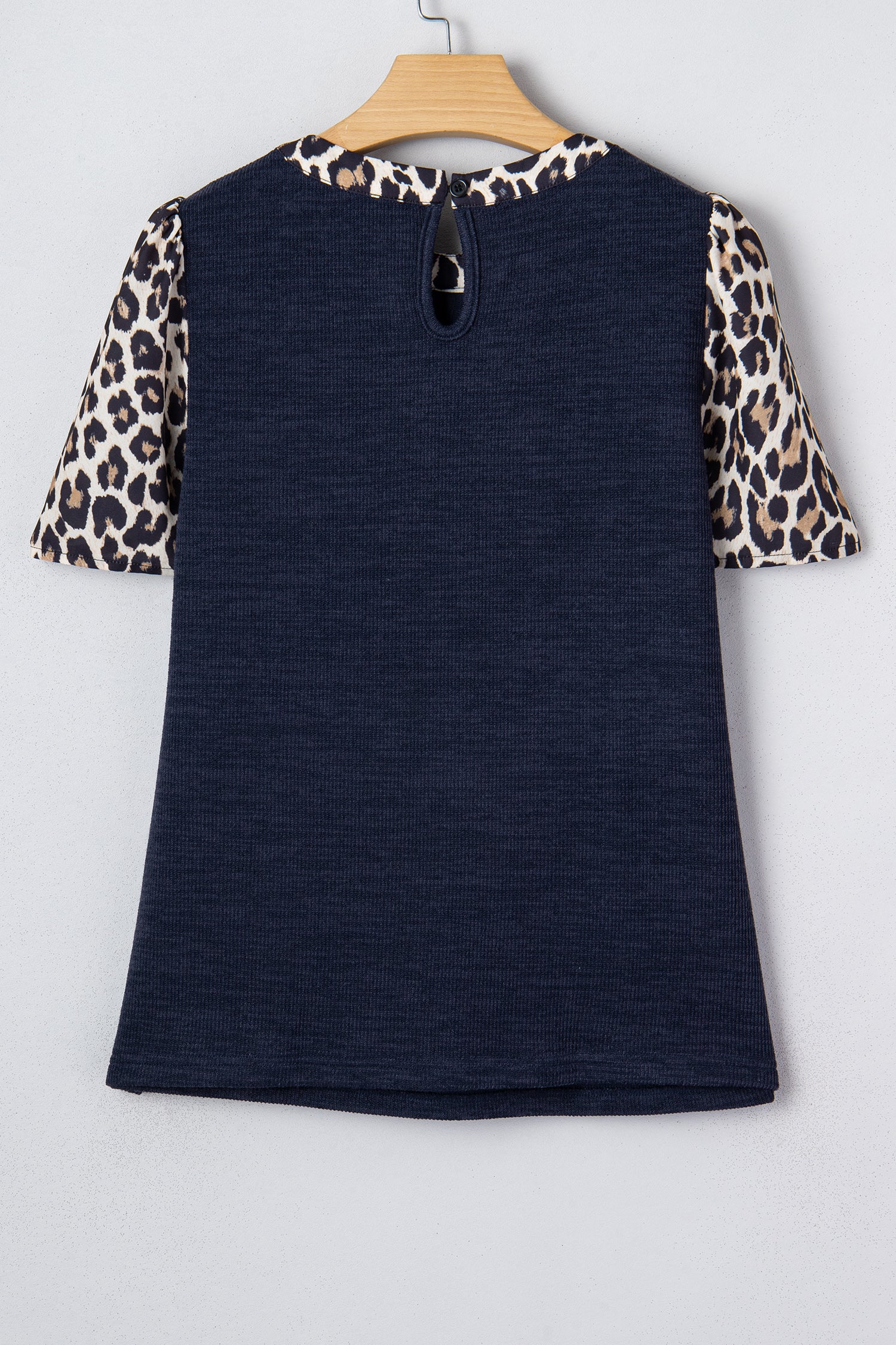 Contrast Leopard Short Sleeve Ribbed Top - Tops/Tops & Tees