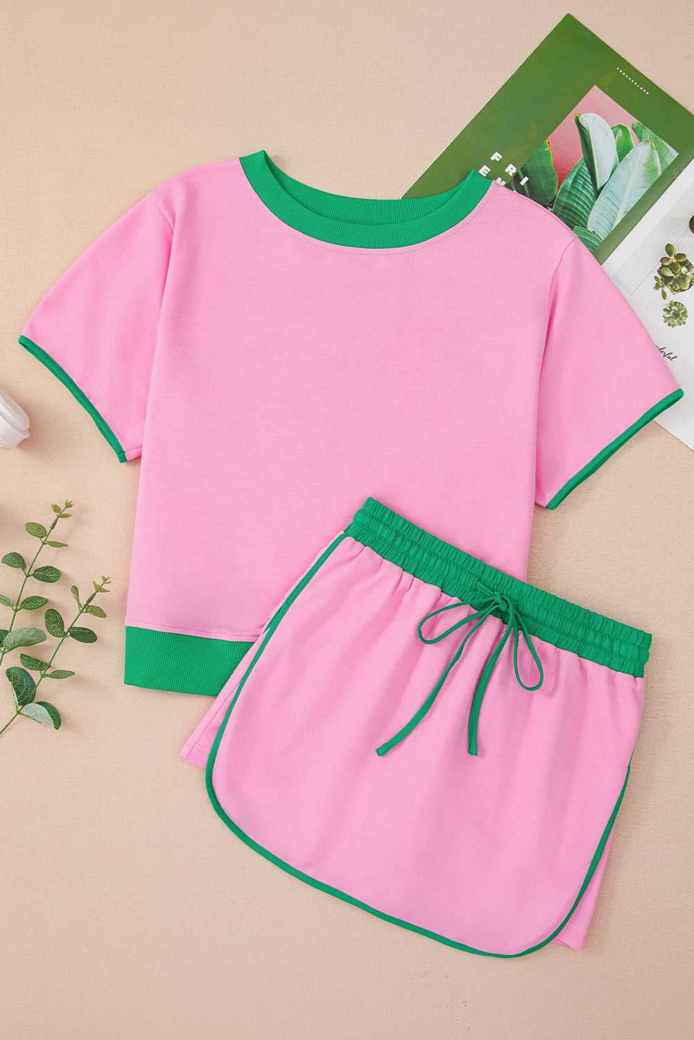 Colourblock Edge Drop Shoulder T Shirt and Skort 2Pcs Set Co-ord eAura