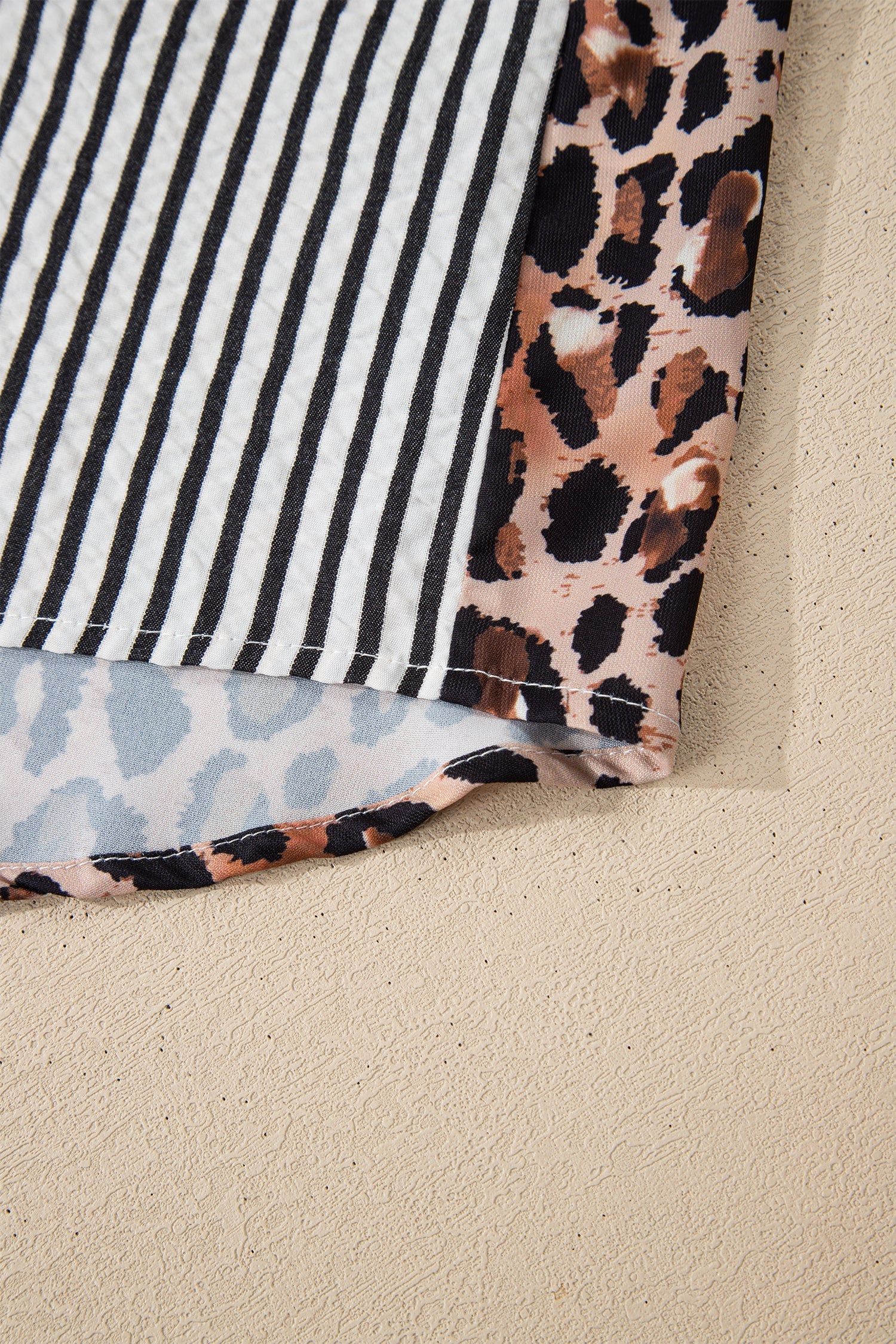 Striped Leopard Print Patchwork Button Up Shirt - eAura