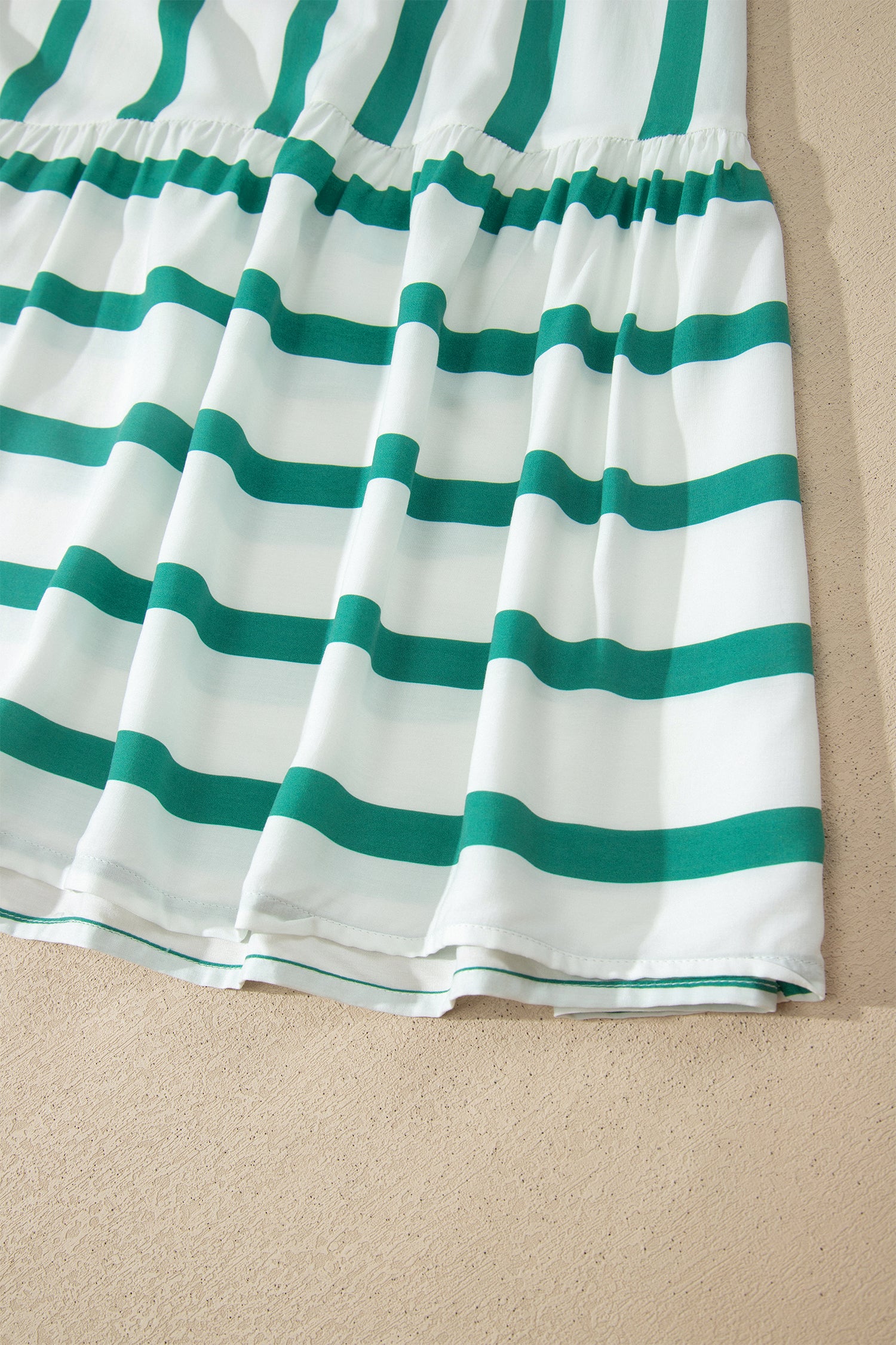 Green Stripe Ricrac Trim Notched Neck Vacation Midi Dress