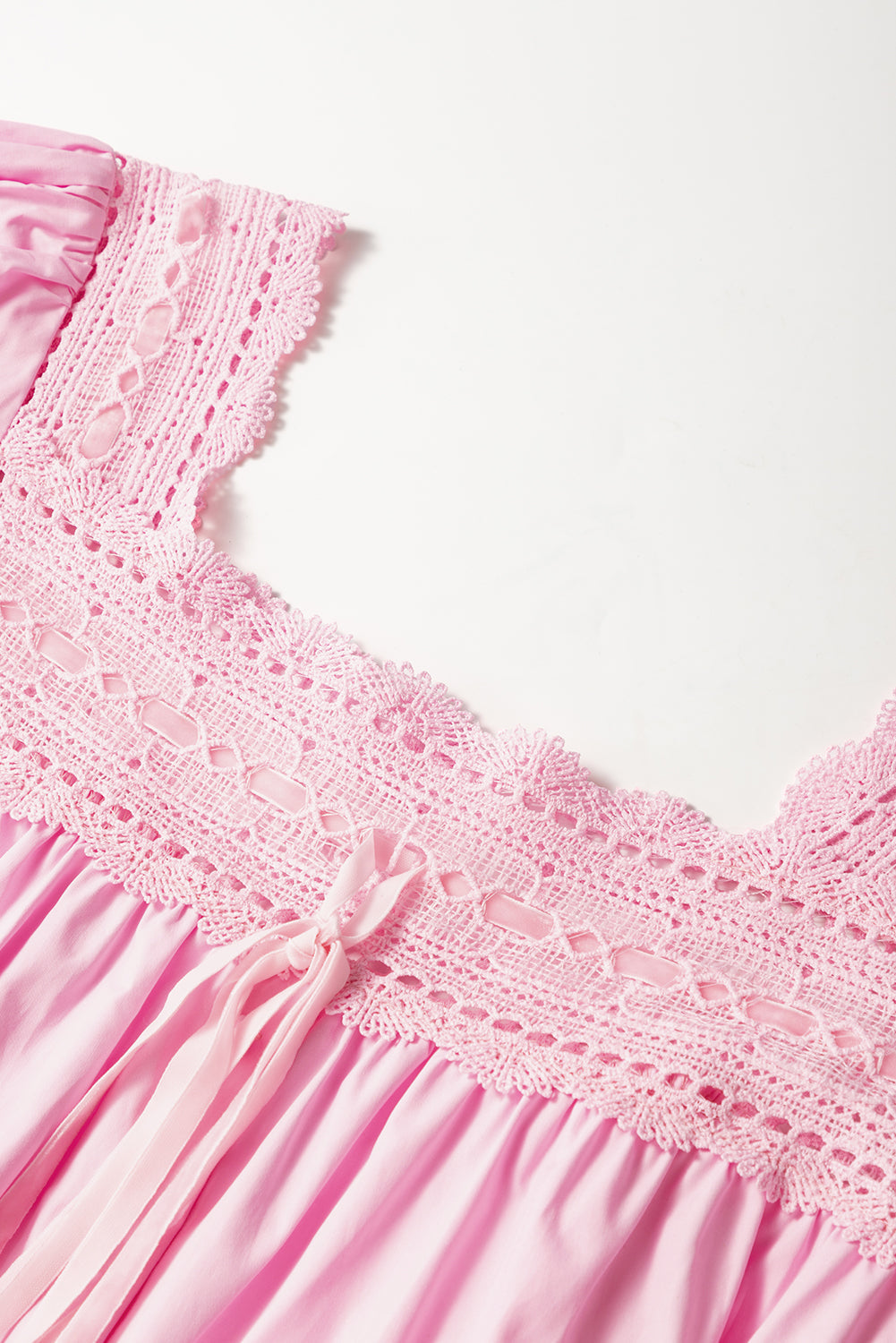 Light Pink Lace Square Neck Patchwork Puff Sleeve Blouse eAura