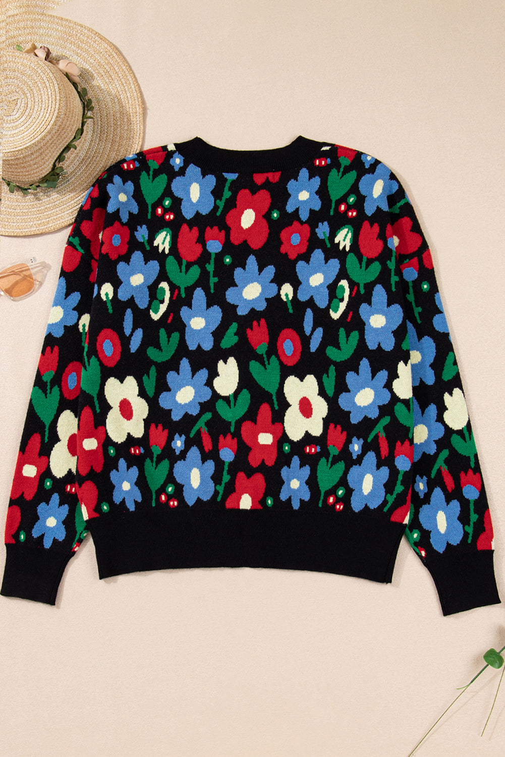 Floral Print V-Neck Buttoned Short Cardigan Sweater - eAura