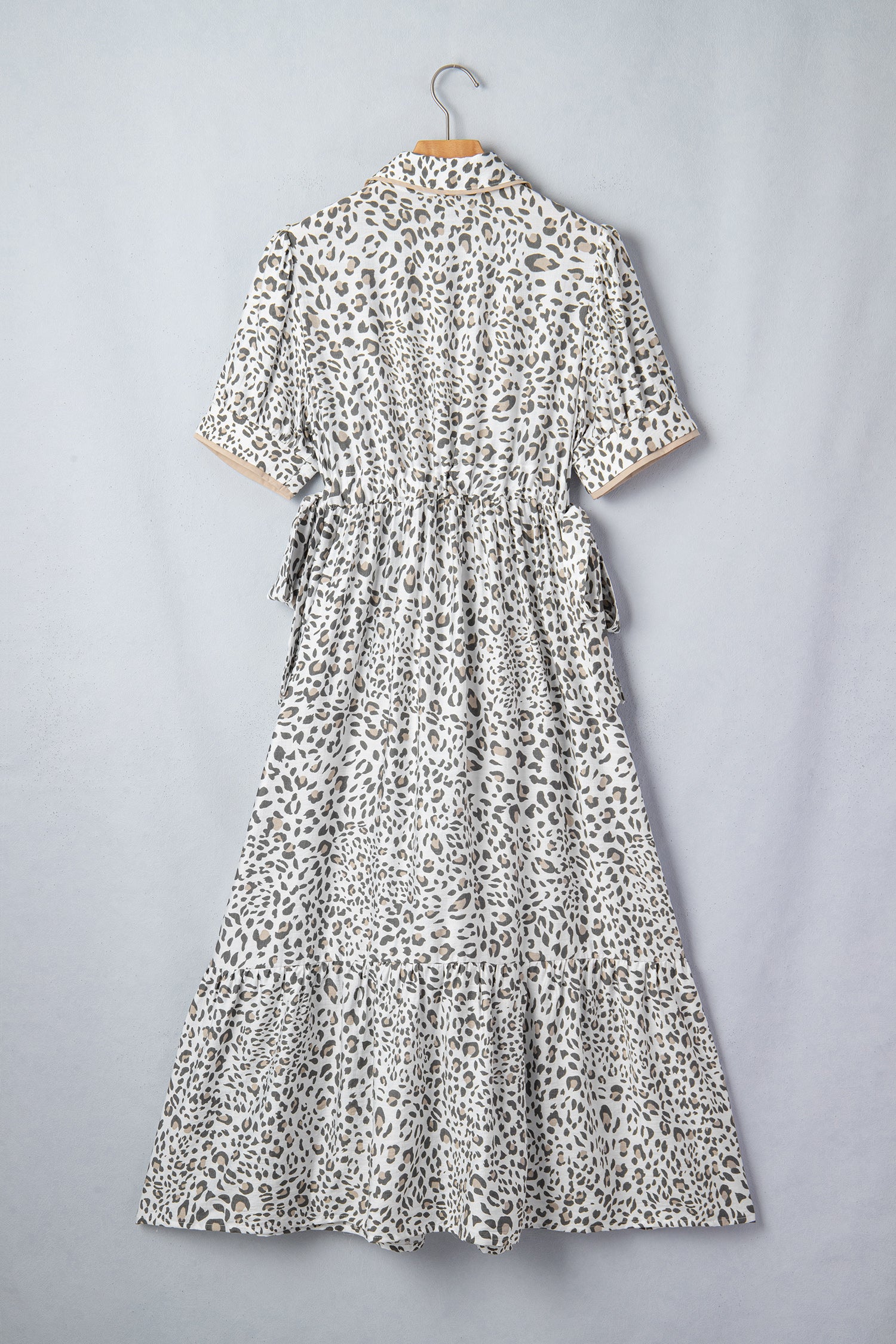 Leopard Print Puff Sleeve Maxi Dress – White