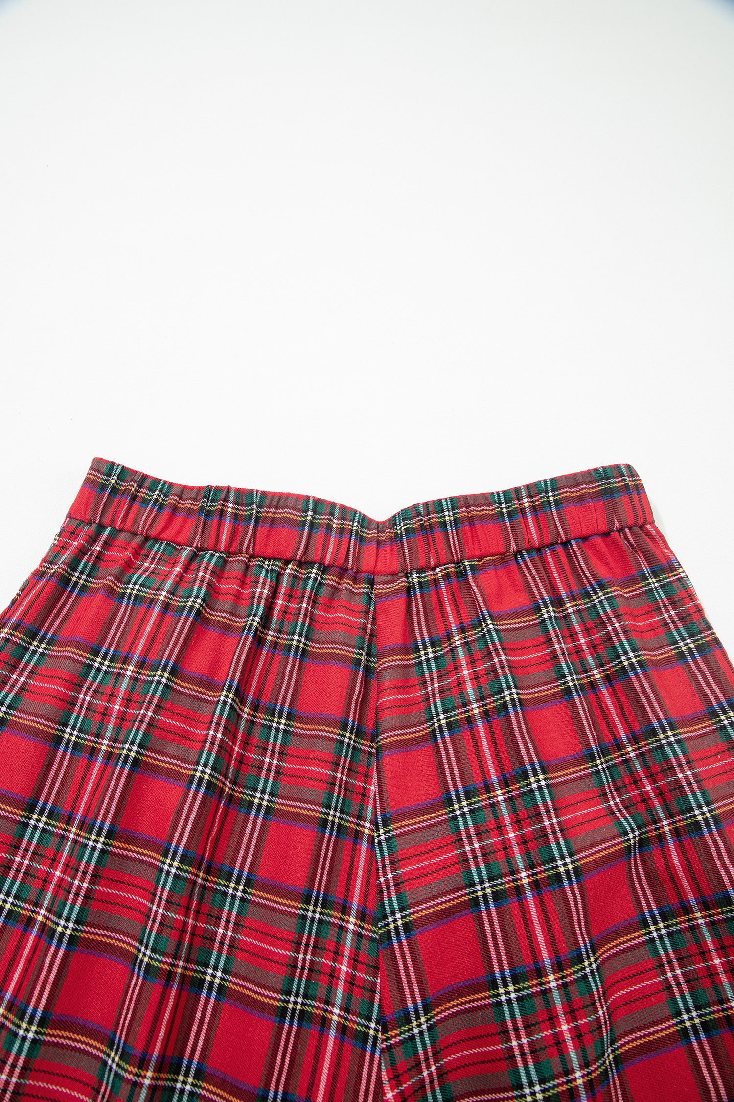 Red Festive Plaid Wide Leg Pull On Trousers