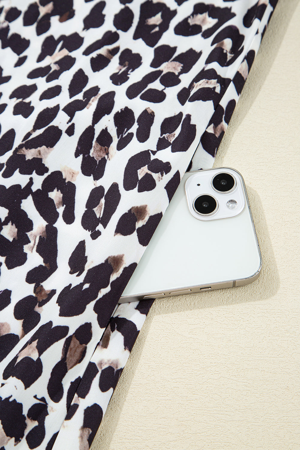 Button Striped Collar Leopard Print Long Sleeve Flared Dress - eAura