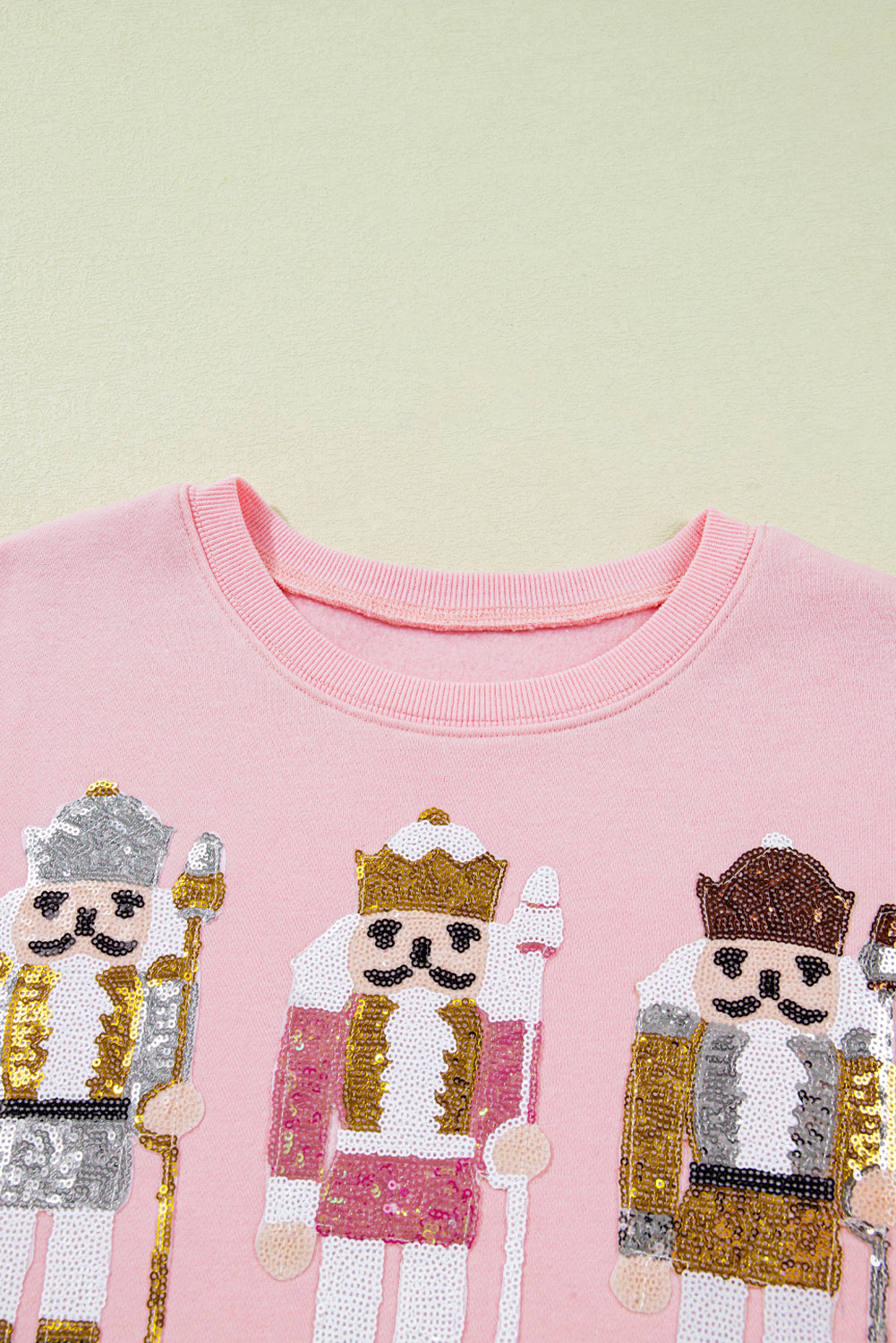 Sequin Nutcracker Textured Sleeve Patchwork Sweatshirt eAura