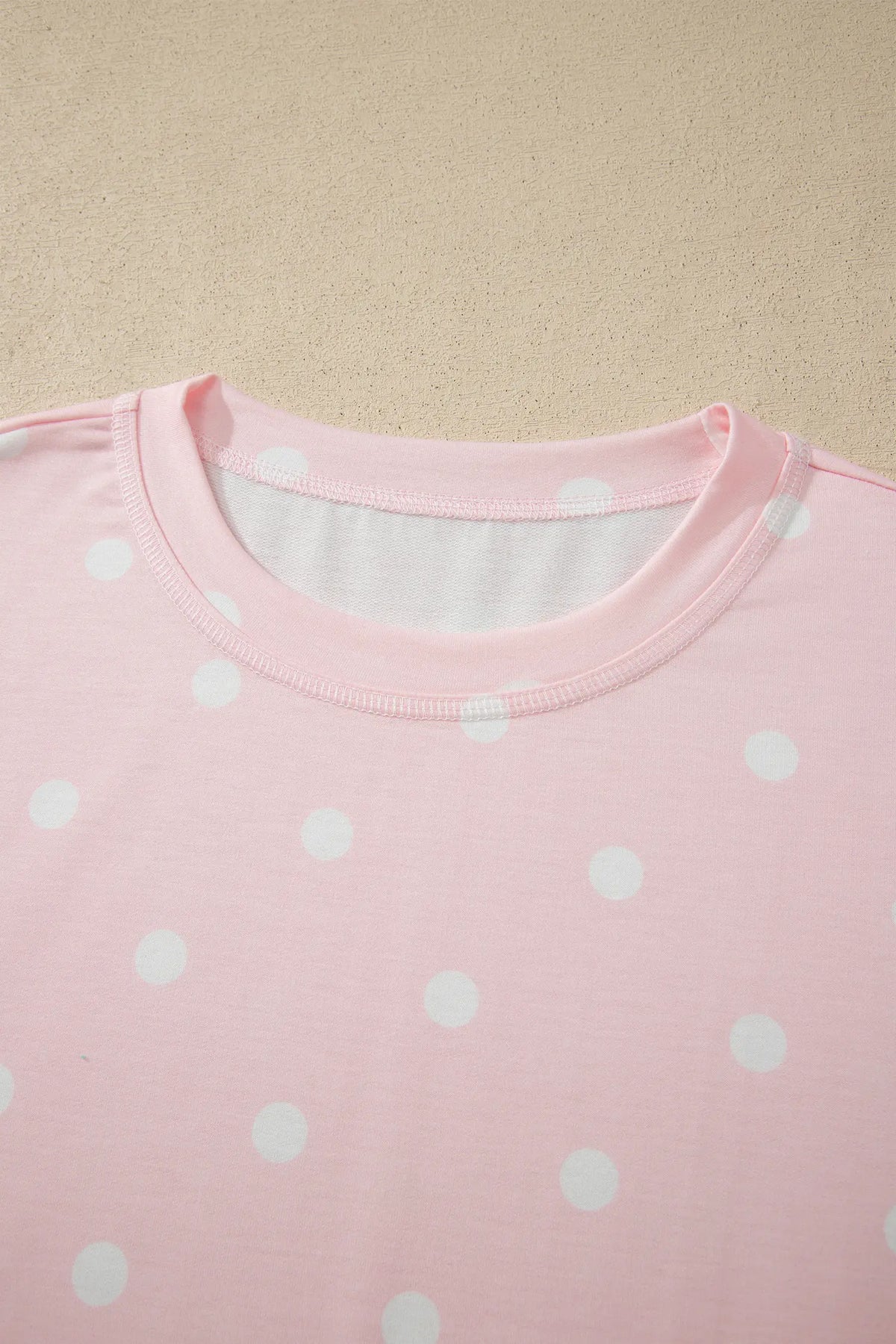 Polka Dot Short Sleeve Loose Top Drawstring Shorts Set – Pink
