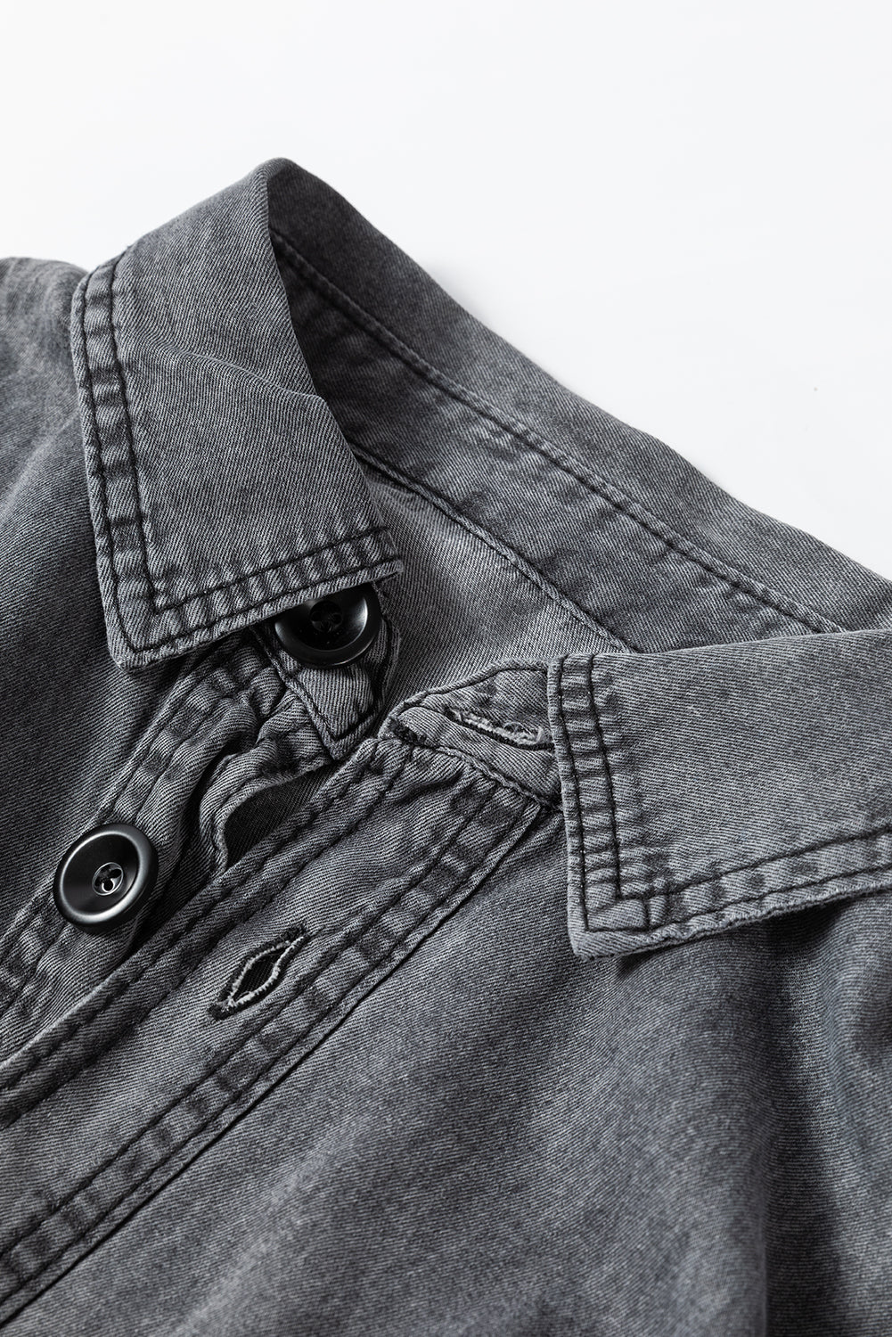 Medium Grey Mineral Wash Patched Pocket Split Denim Jacket eAura