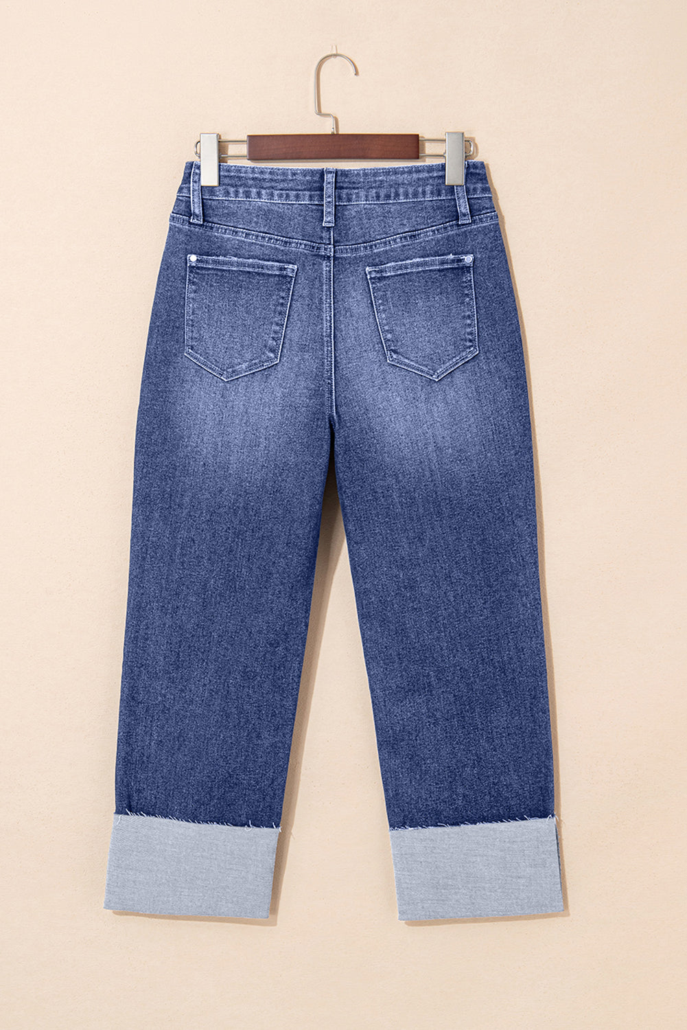 Folded Cuffs Distressed Straight High Waist Jeans eAura