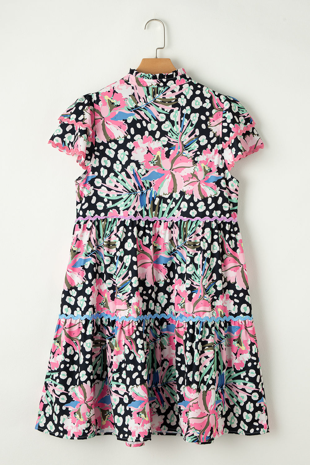 Pink Floral Ricrac Embellished Tiered Mini Dress eAura