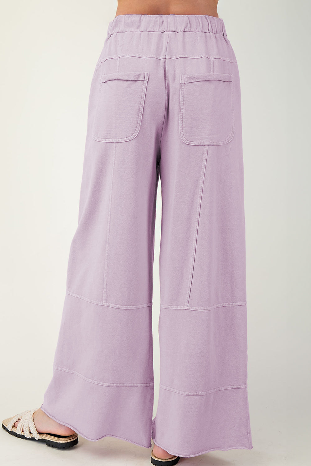 Mineral Wash Exposed Seam Drawstring High Waist Wide Leg Cargo Trousers eAura