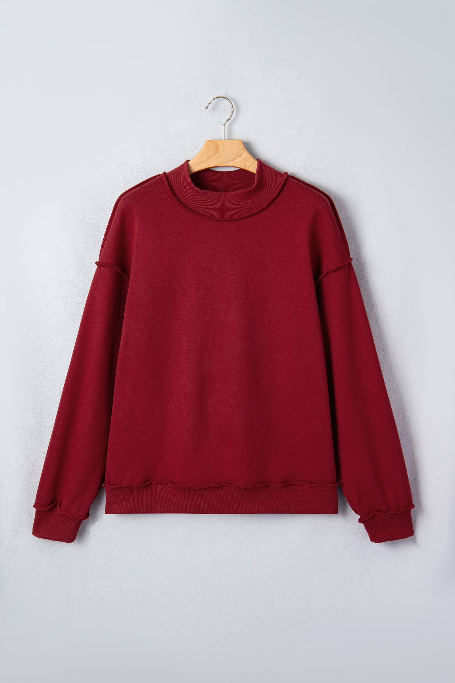 Black Oversize Drop Shoulder Reversible Mock Neck Sweatshirt