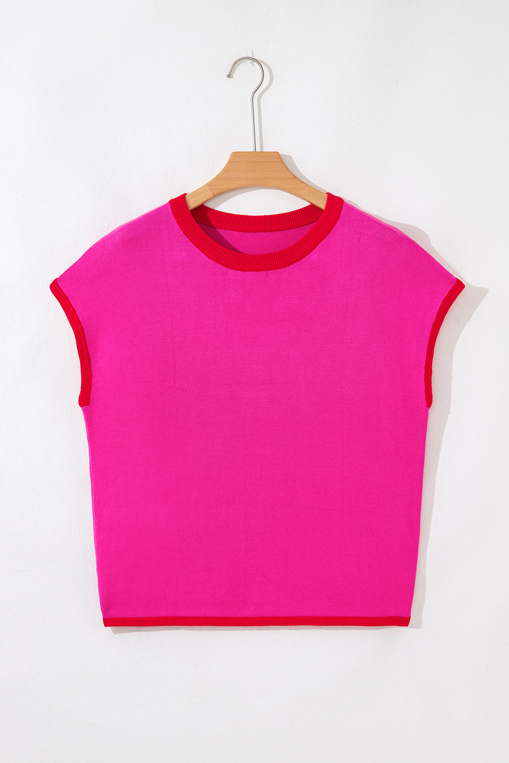 Contrast Trim Round Neck Short Sleeve Loose Knit Sweater eAura