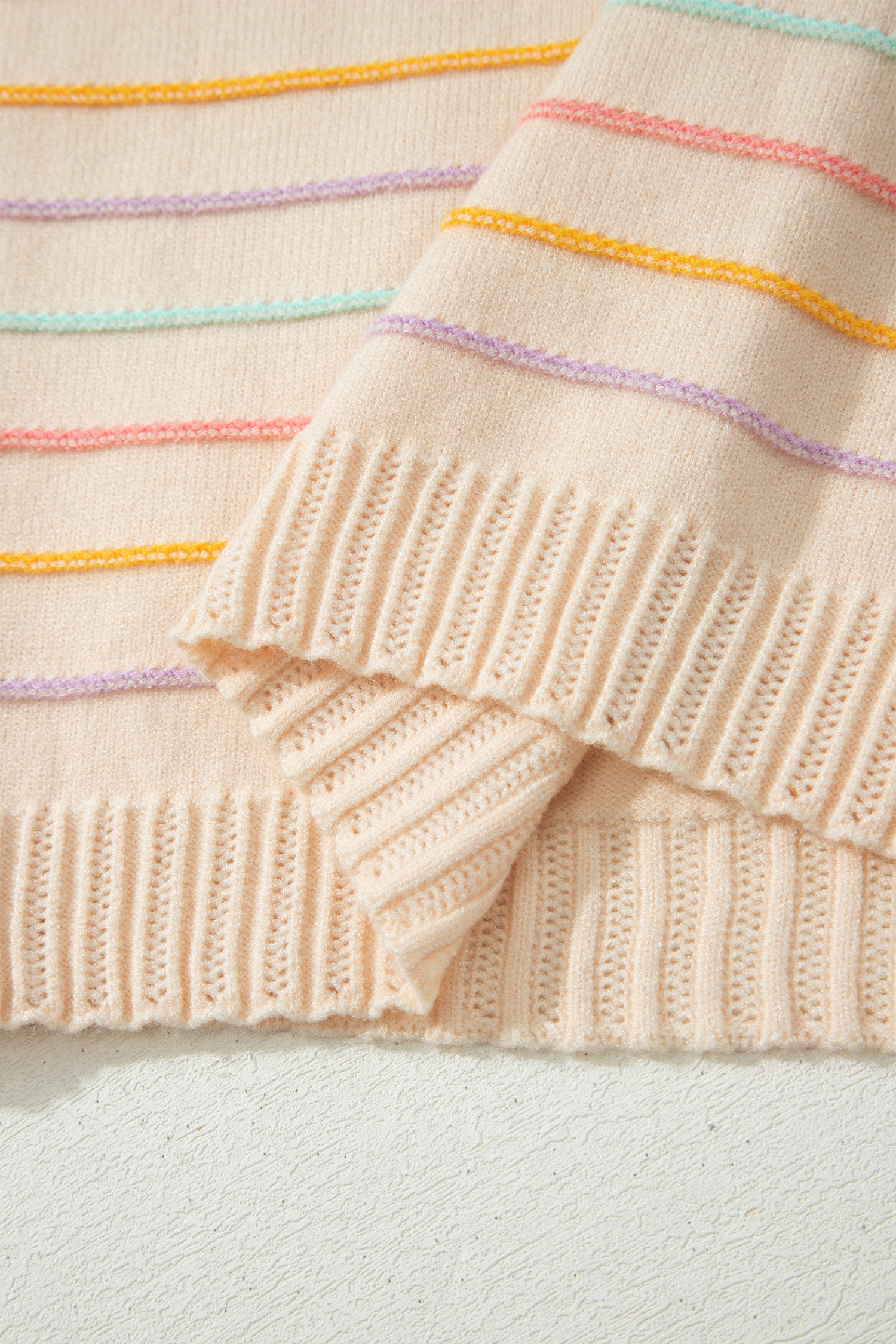 Colorful Stripes Crew Neck Knit Sweater – Beige Stripe
