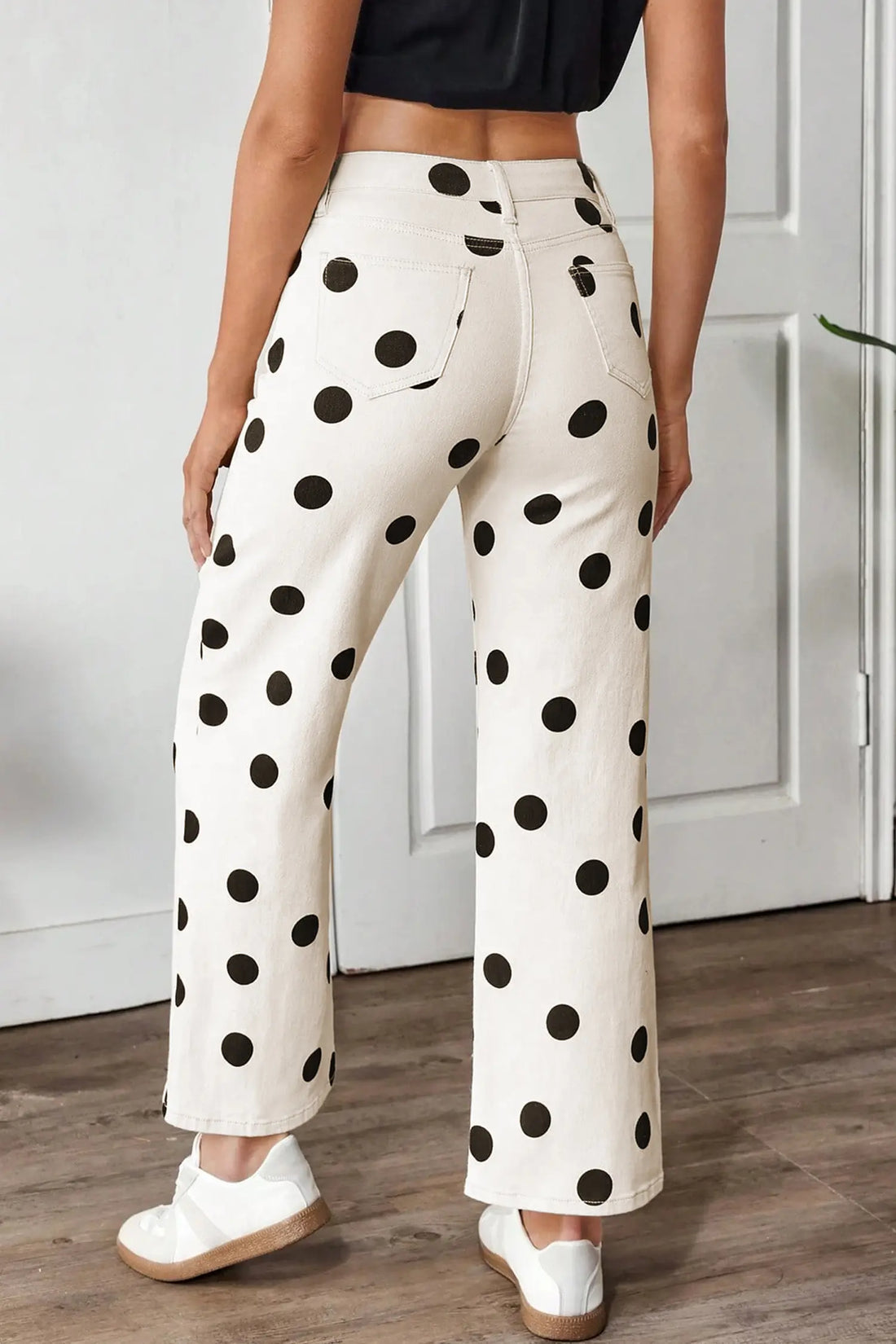 Polka Dot Wide Leg Ankle Jeans