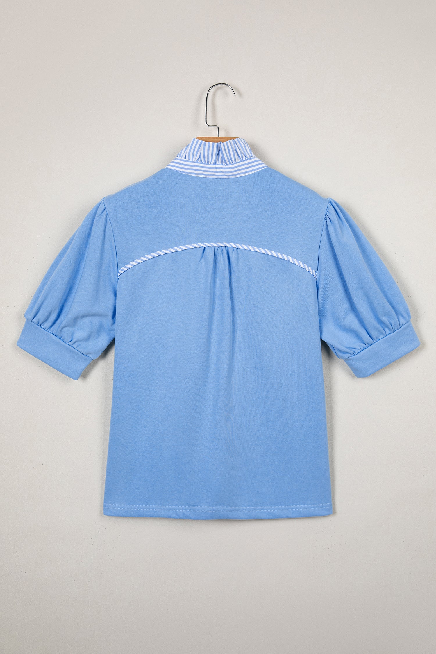 Striped Frilled Collar Short Sleeve Blouse