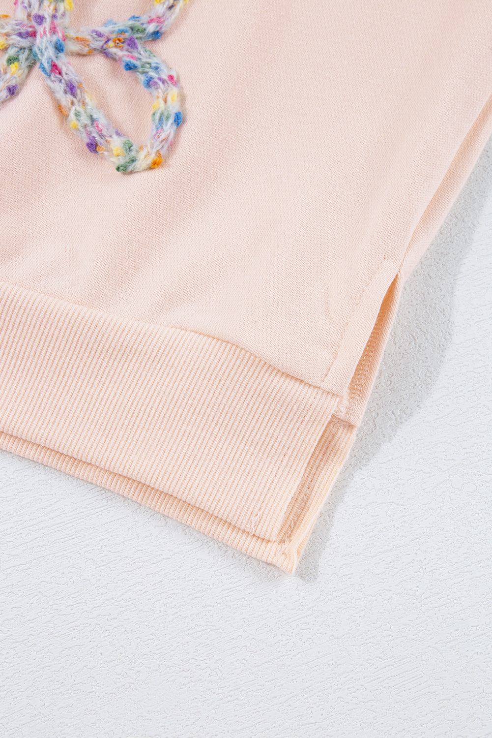 Parchment Embroidered Bow Lantern Sleeve Oversized Pullover Sweatshirt eAura