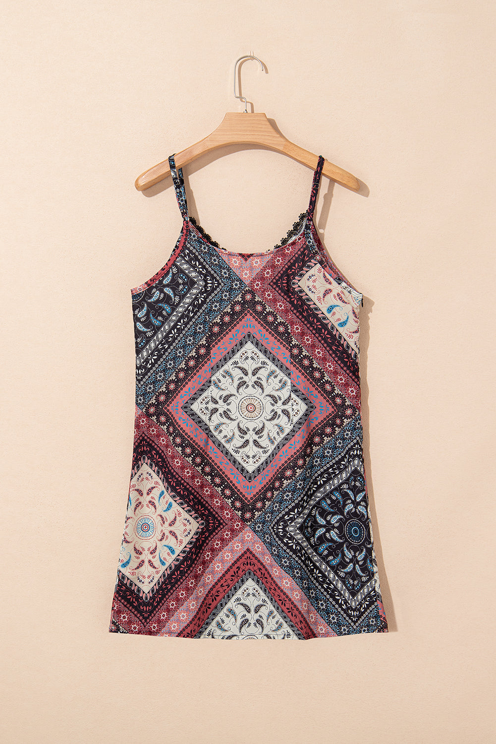 Geometric Paisley Print Sleeveless Slip Mini Dress eAura