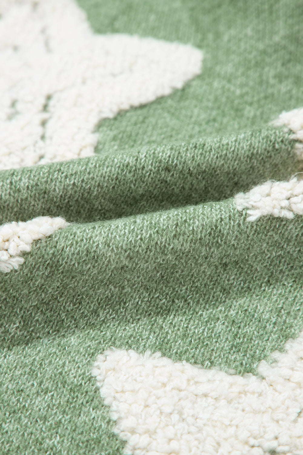 Green Sherpa Star Pattern Textured Sweater Cardigan with Pockets eAura