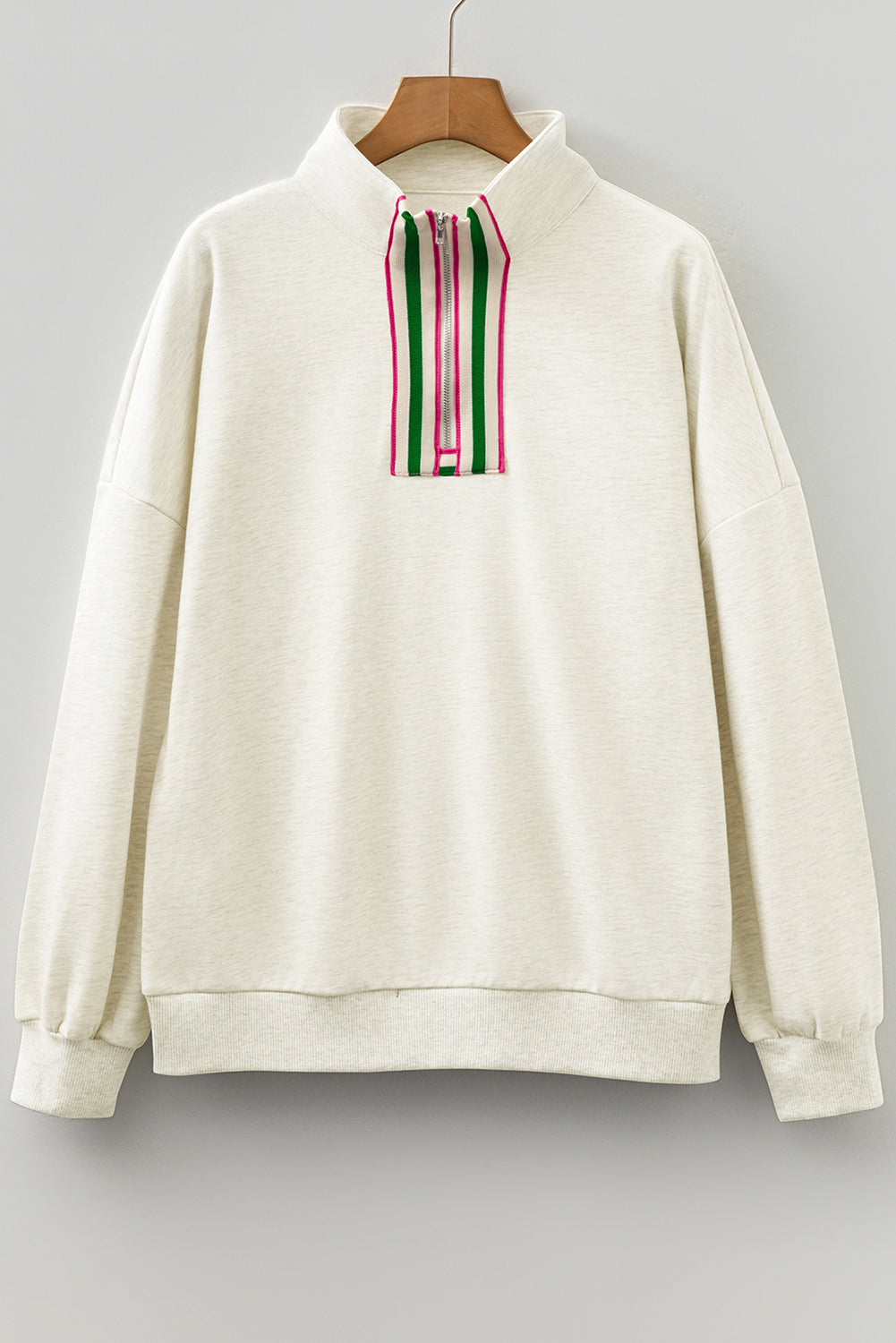 Contrast Striped Patchwork Zip Collar Pullover Sweatshirt eAura