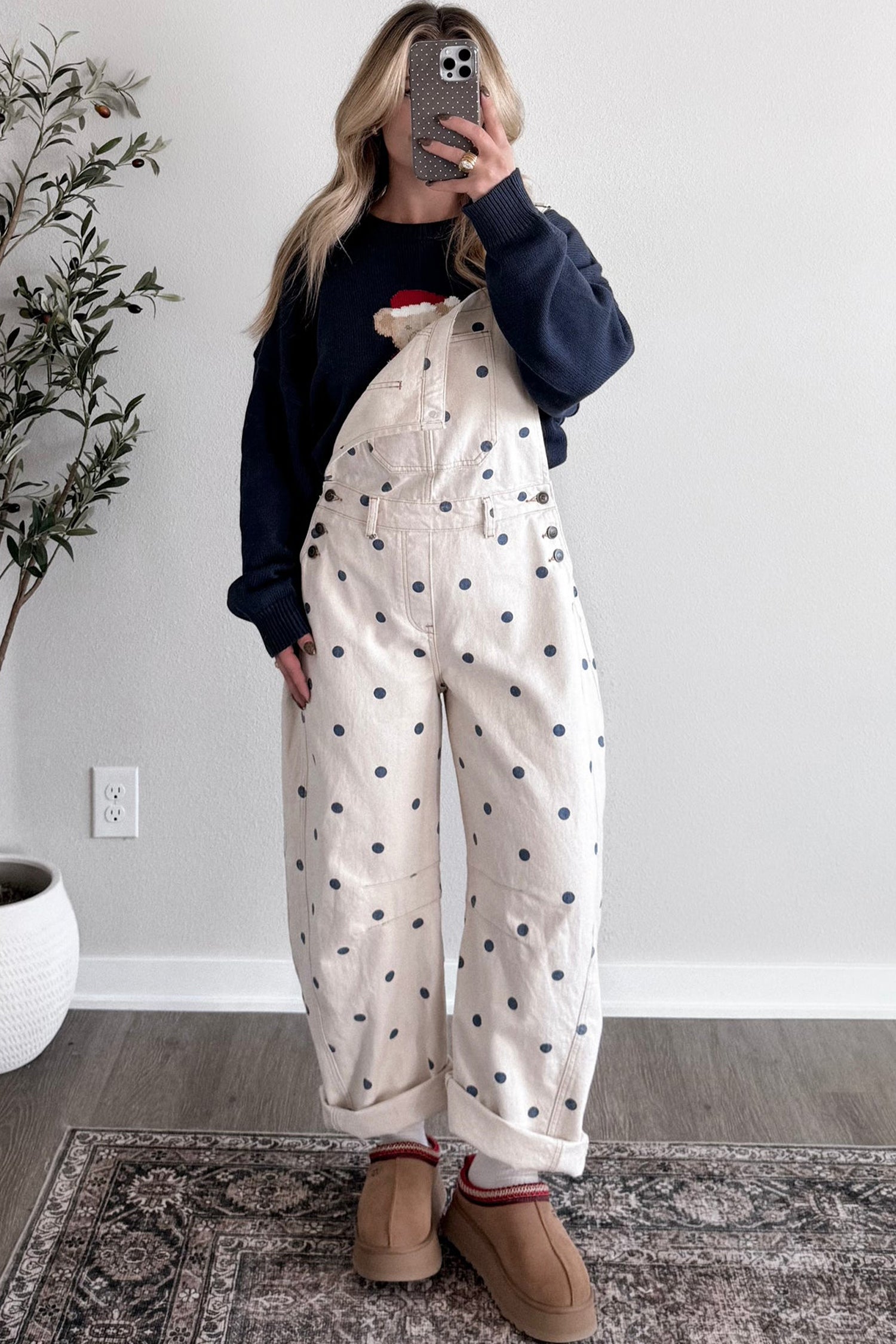 Polka Dot Print Bib Pocket Denim Barrel Dungarees Overalls