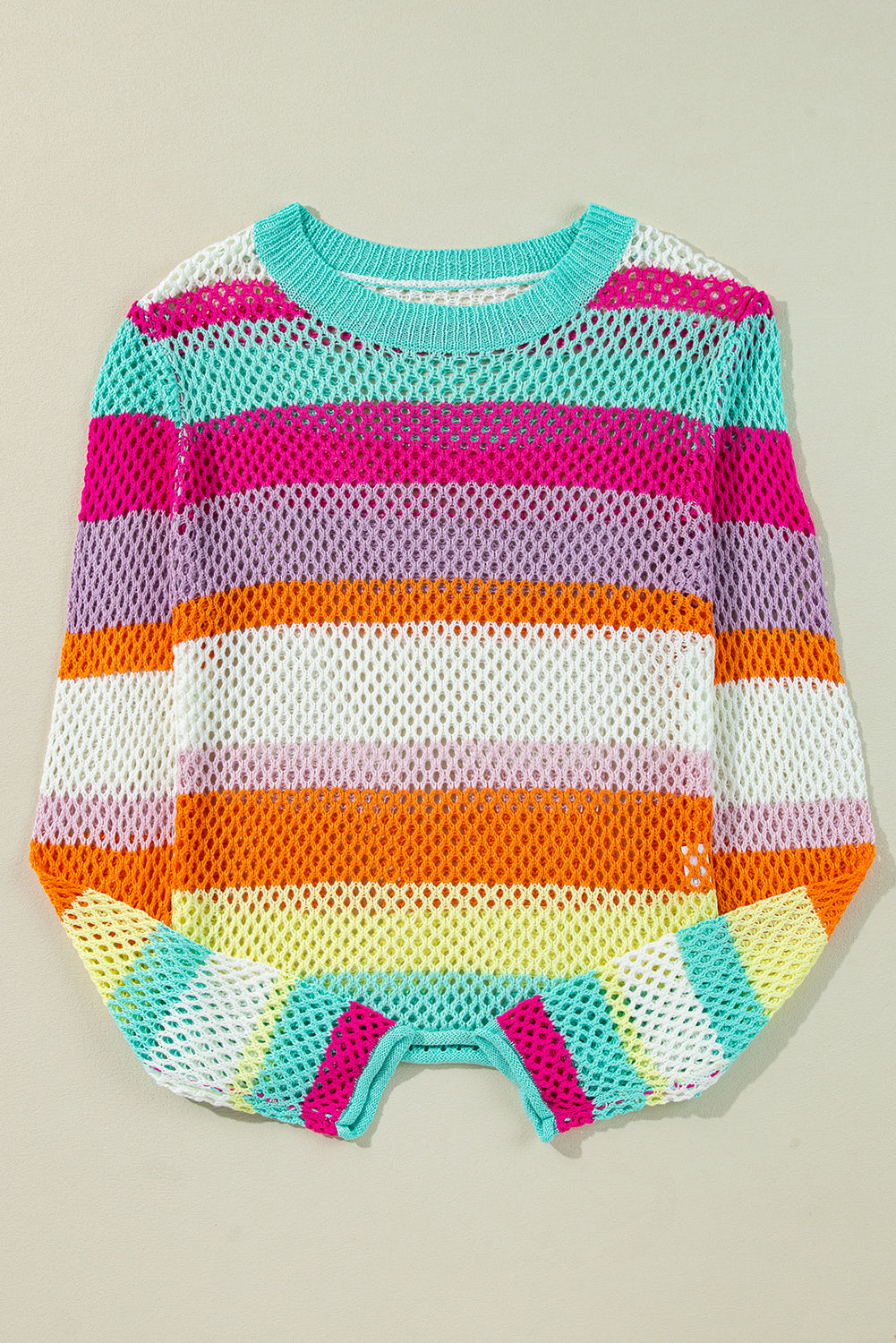 Rose Red Colourblock Patchwork Knit Crochet Eyelet Sweater eAura