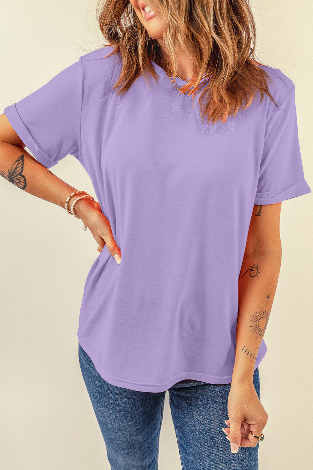 Wisteria Casual Plain Crew Neck Tee Dear-Lover Dropshipping
