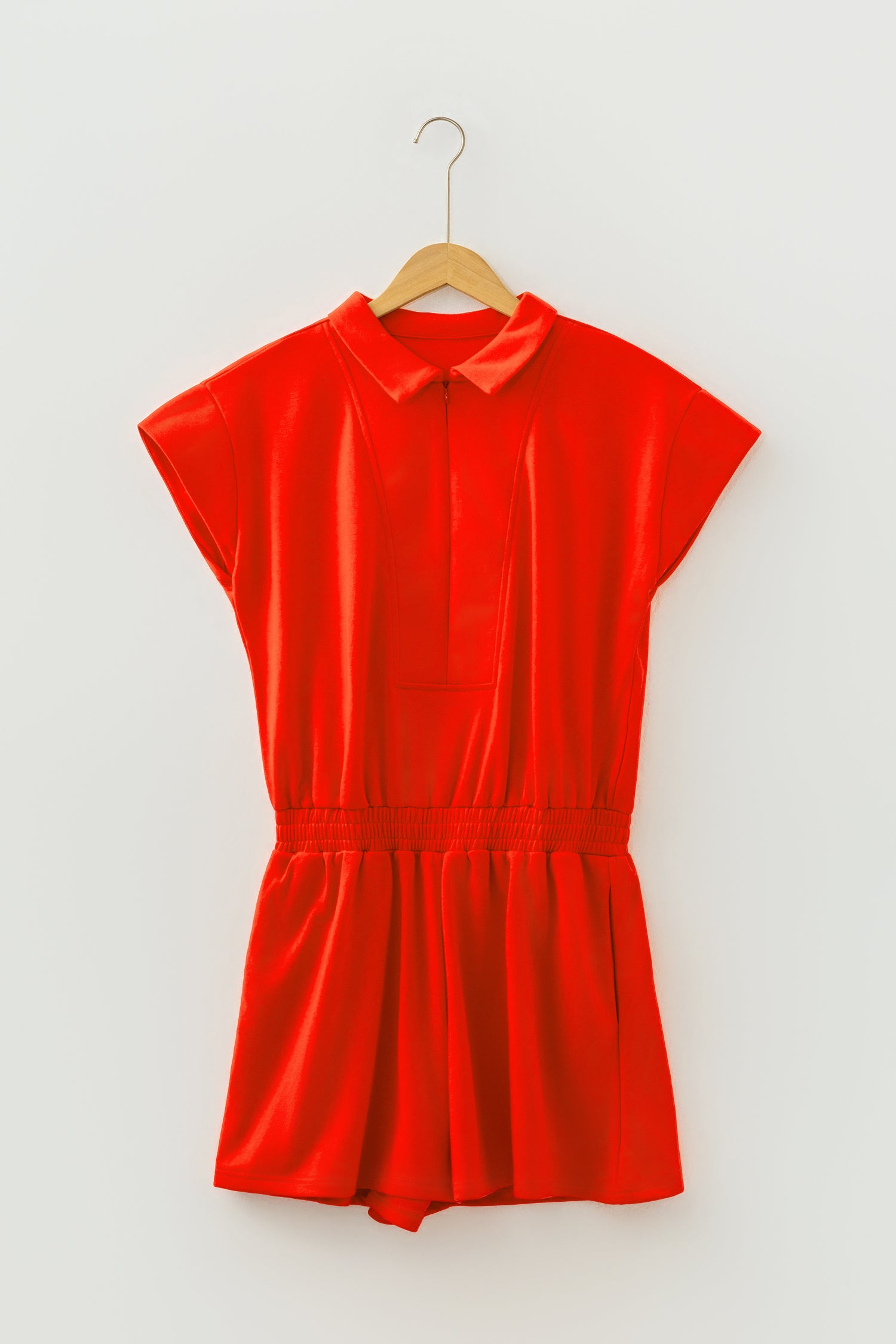 Tomato Half Zip Polo Tee Elastic Waist Romper – Red