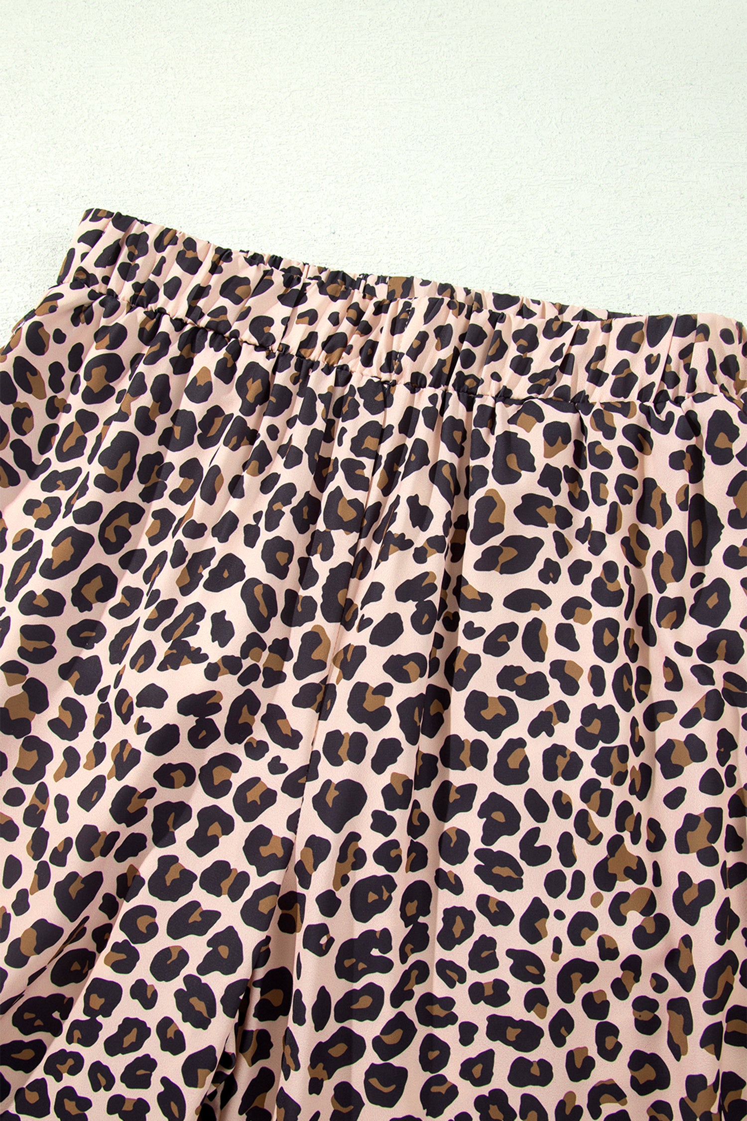 Leopard Print Side Striped Detail Casual Wide Leg Pants – Beige