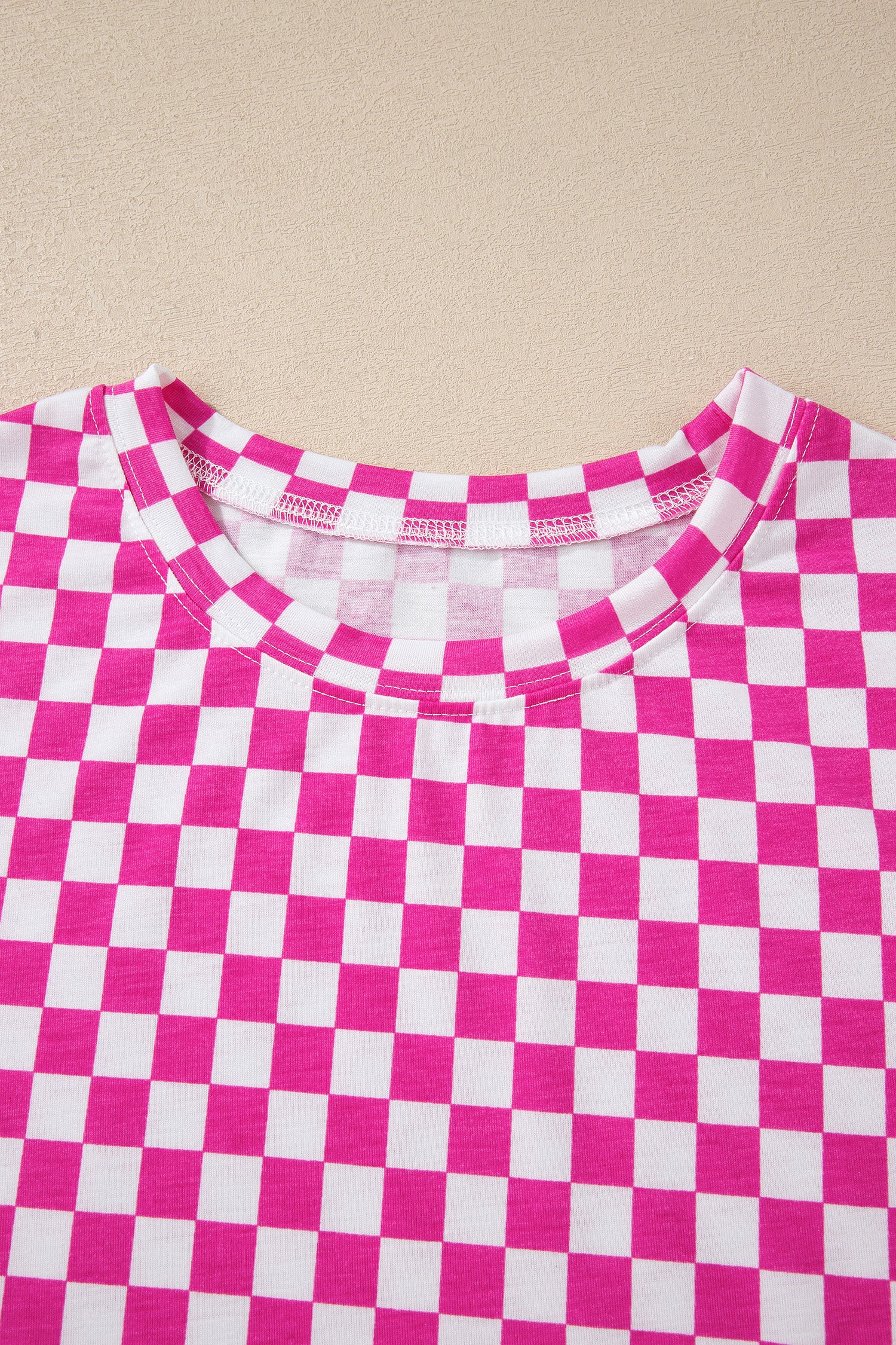 Checkered Print Half Sleeve Tee 2pcs Lounge Pant Set – Rose