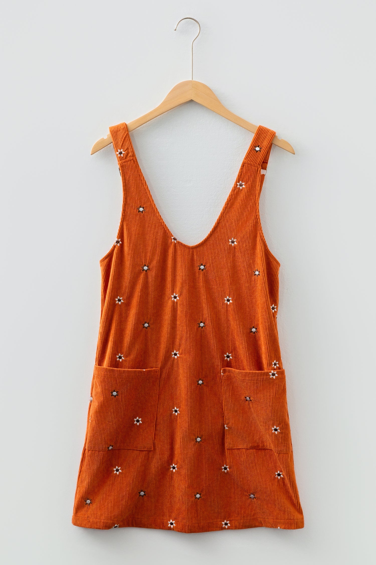 Flower Embroidered Corduroy Overall Mini Dress - eAura