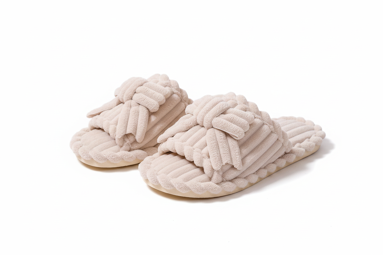 Bow Knot Corduroy Open Toe Slippers