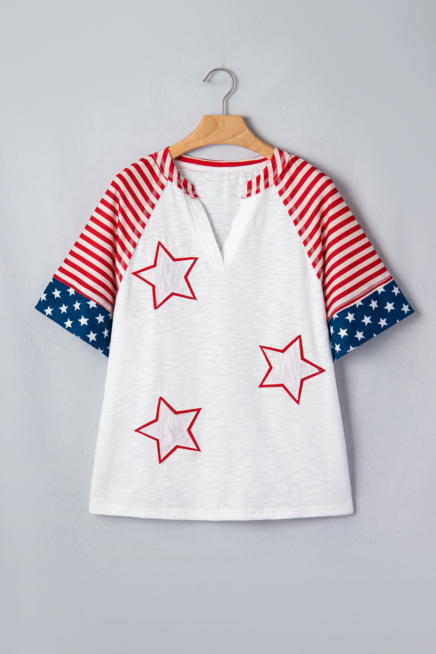 Star Detail Flag Inspired Short Sleeve Top – Fiery Red