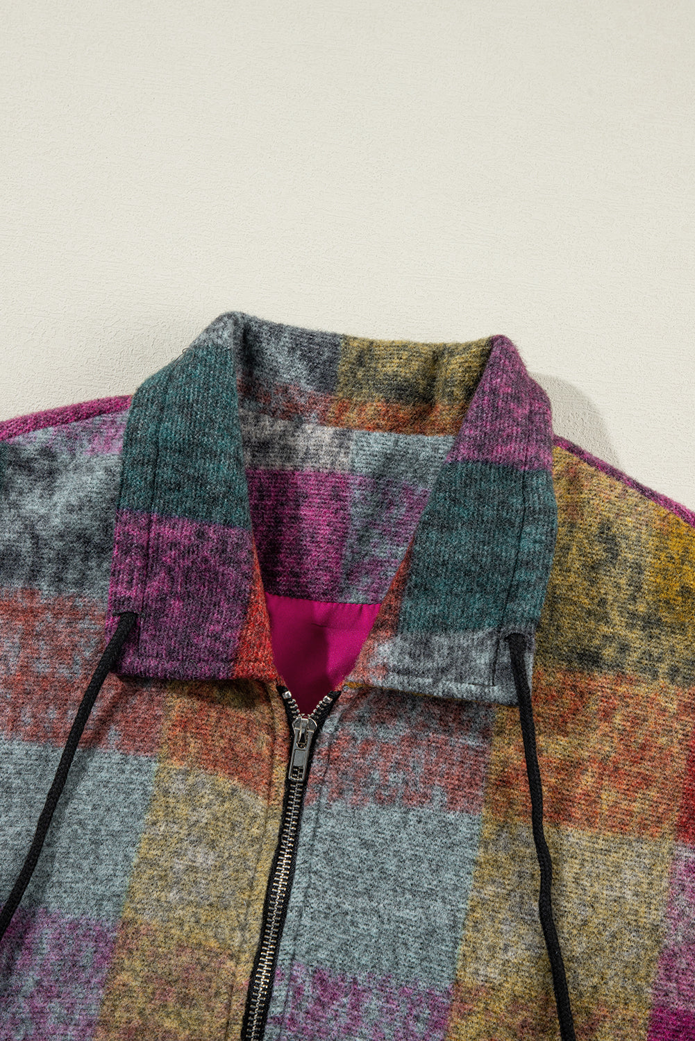 Multicolour Plaid Print Loose Sleeveless Jacket eAura