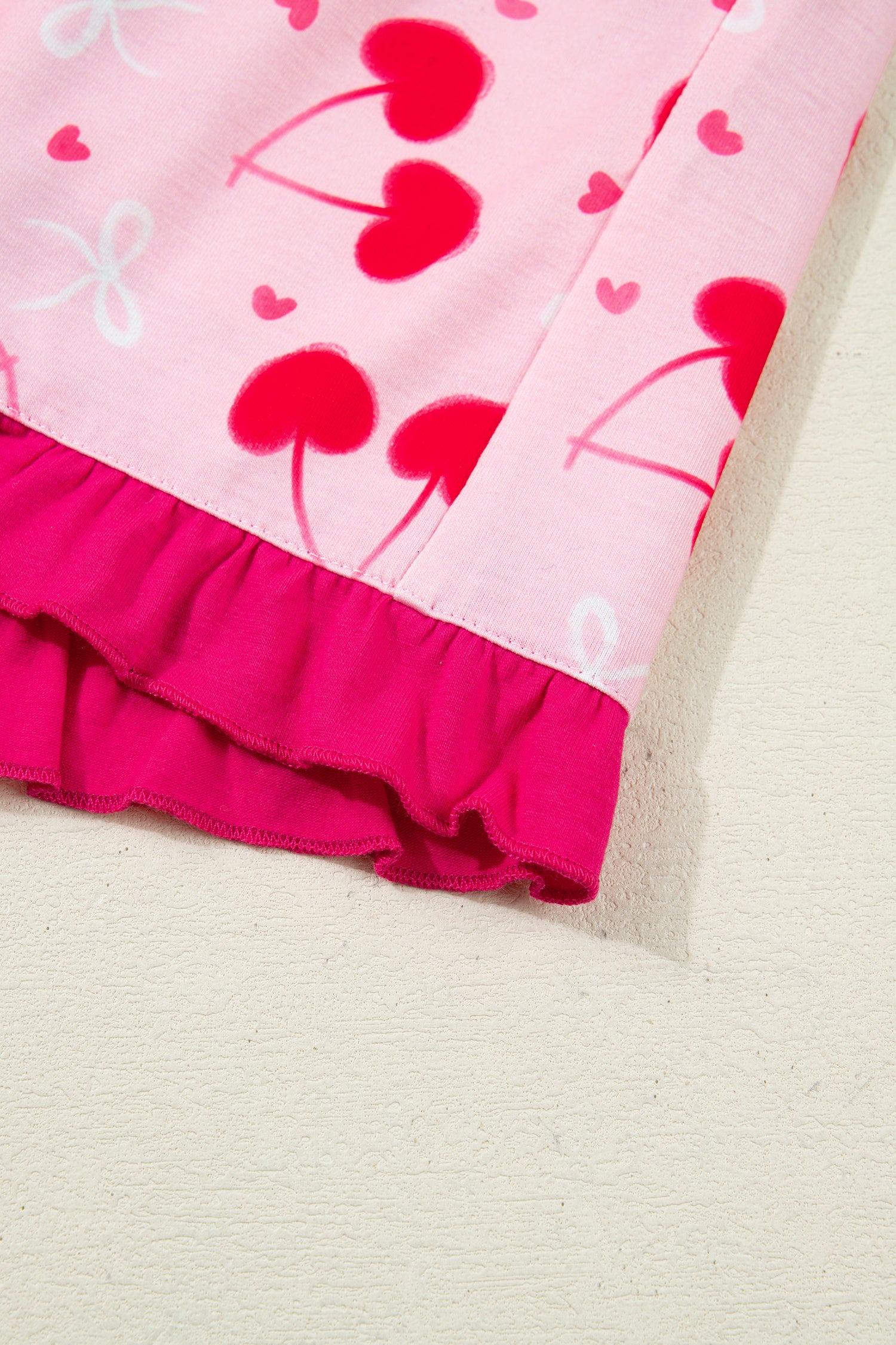 Cherry Bow Mixed Print Scalloped Edge Short Pajama Set – Rose