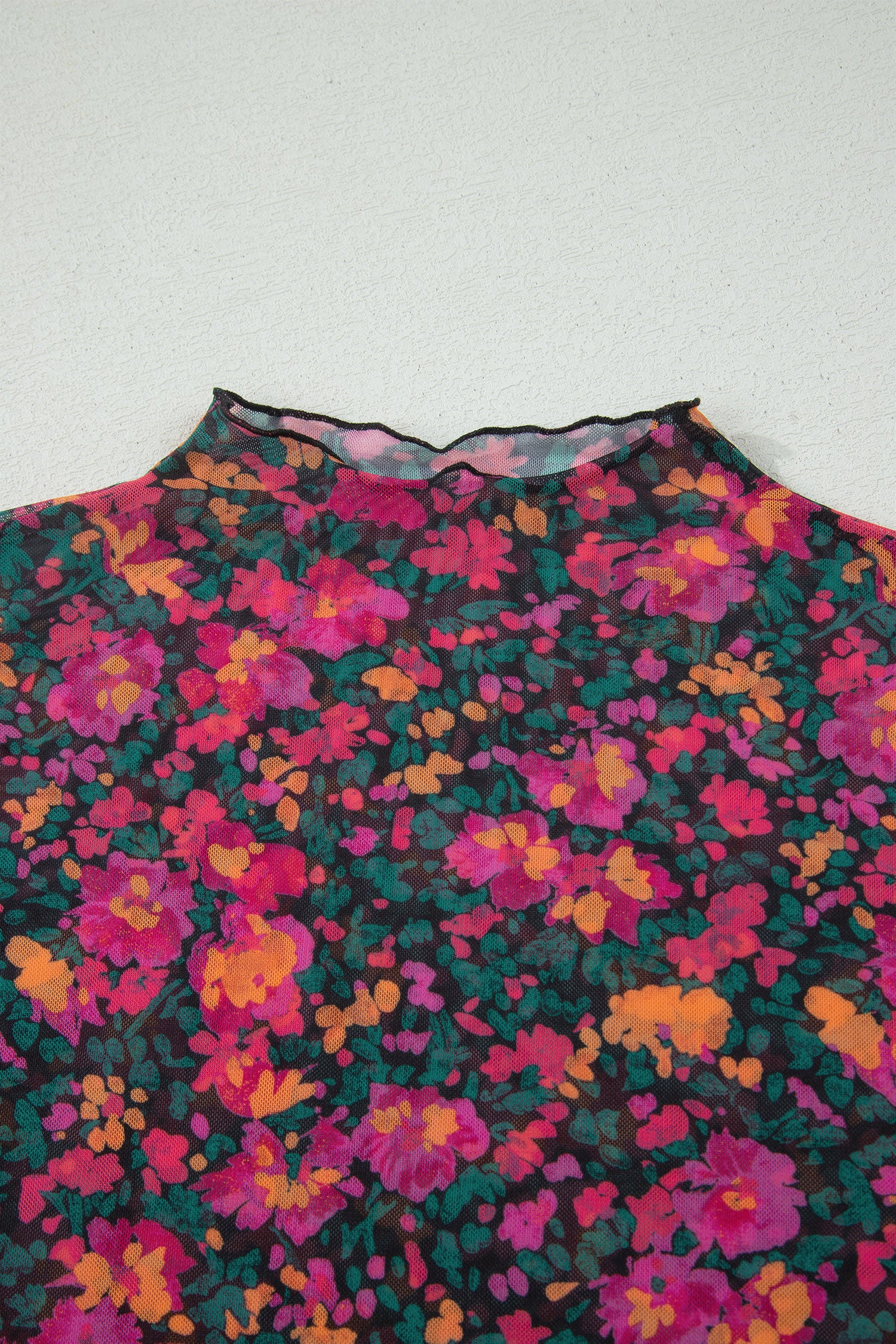Plus Size Floral Print Sheer Mesh Short Sleeve Top – Rose
