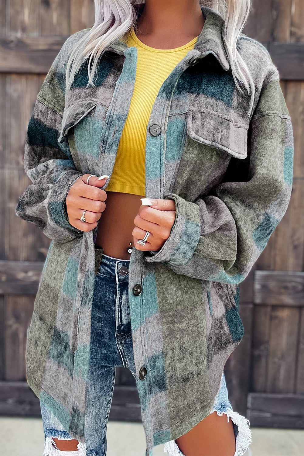 MultiColour Brushed Plaid Pocketed Oversize Shacket eAura