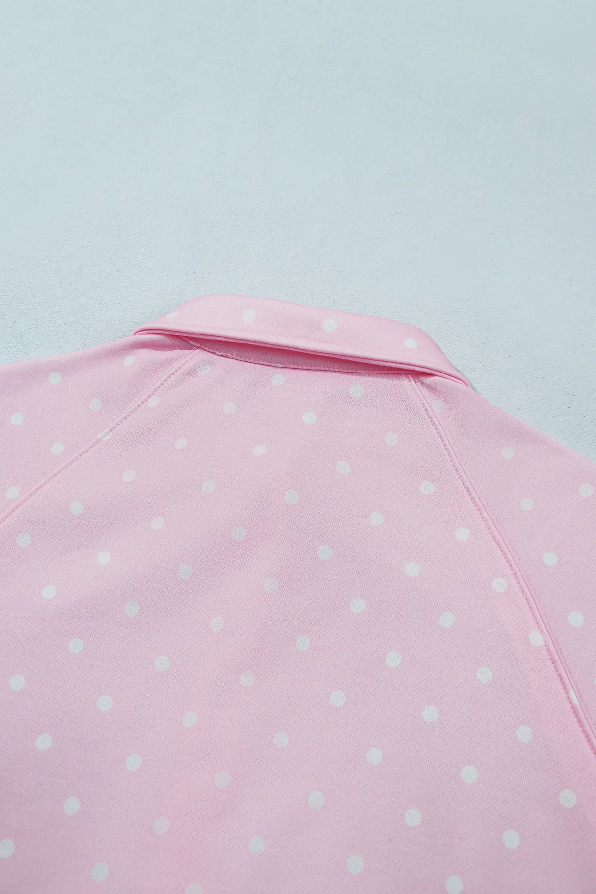 Polka Dot Print Metal Button Collar Casual Pullover Sweatshirt – Pink