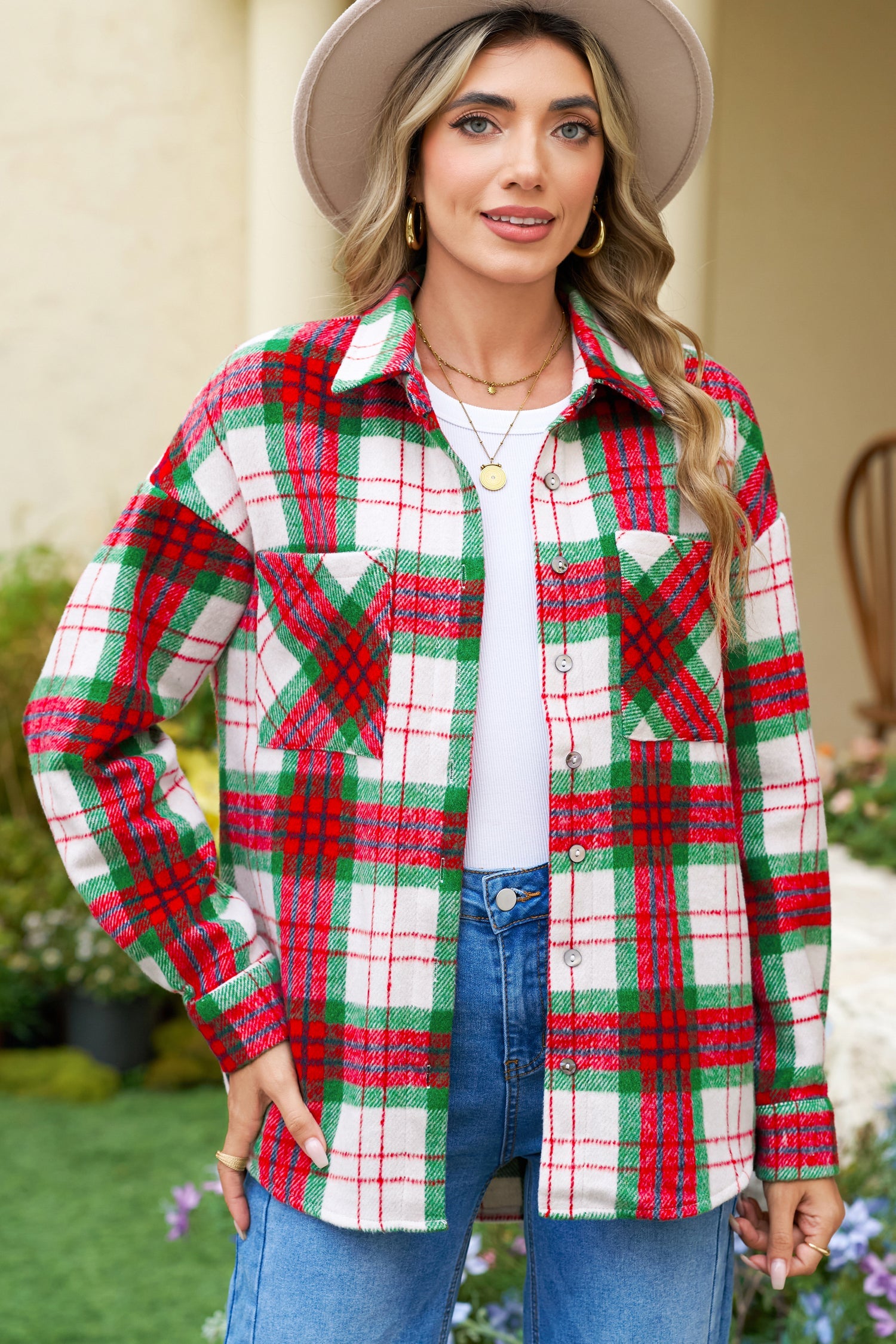 Red Plaid Casual Flannel Shacket - eAura