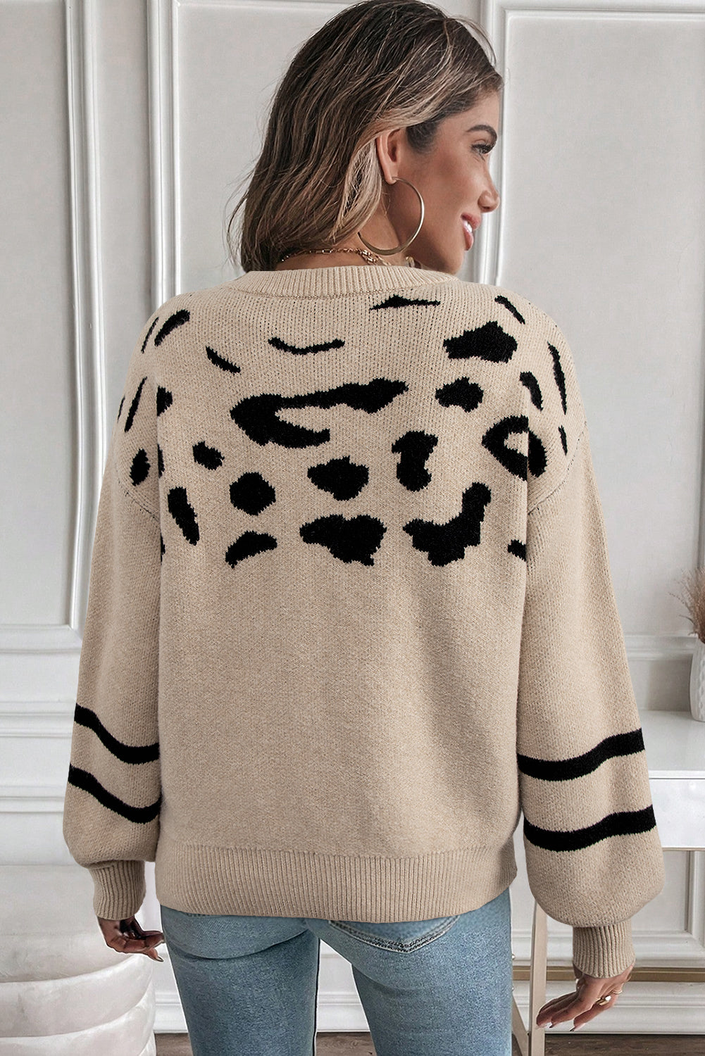 Leopard Striped Detail Drop Shoulder Sweater Dear-Lover Dropshipping