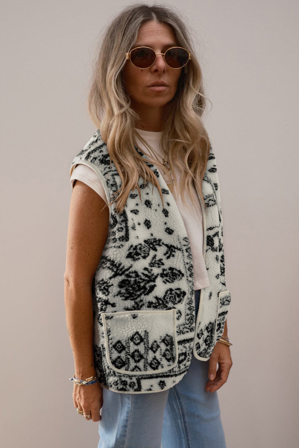 Print Pocketed Western Fashion Gilet eAura