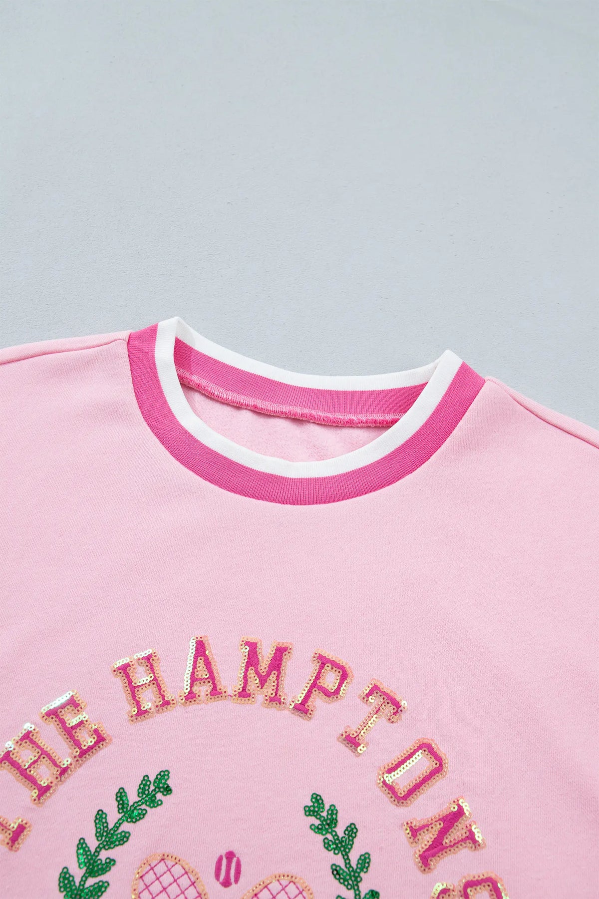 Embroidered Tennis Club Crew Neck Pullover Sweatshirt – Pink
