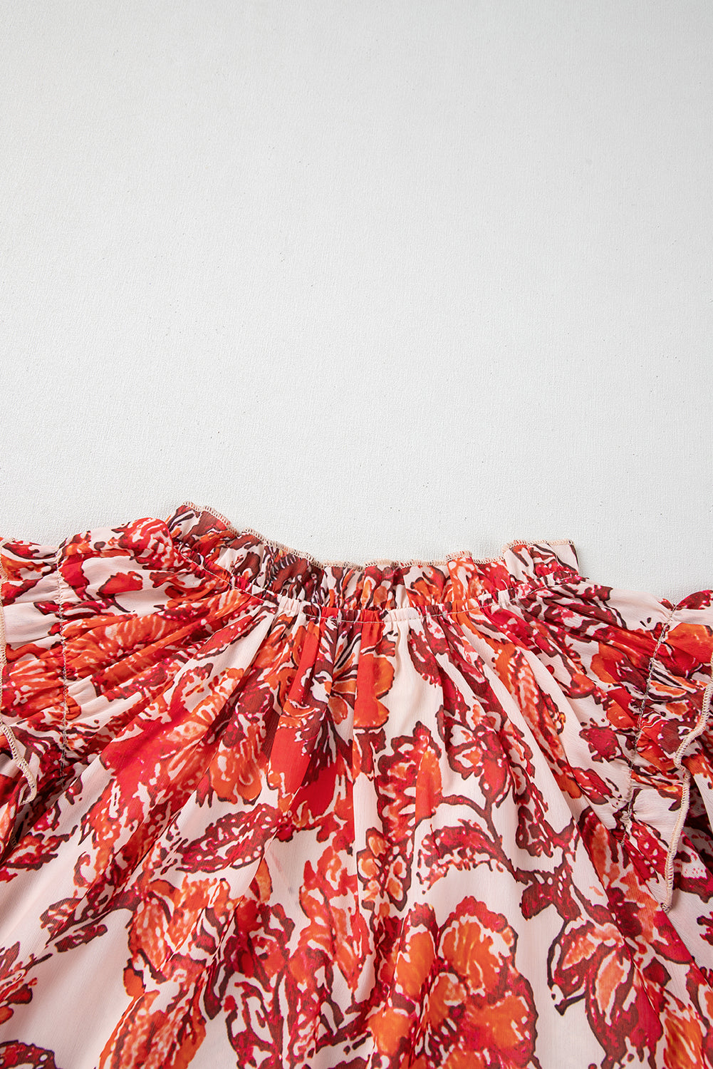 Red Vintage Floral Ruffle Sleeve V Neck Blouse eAura
