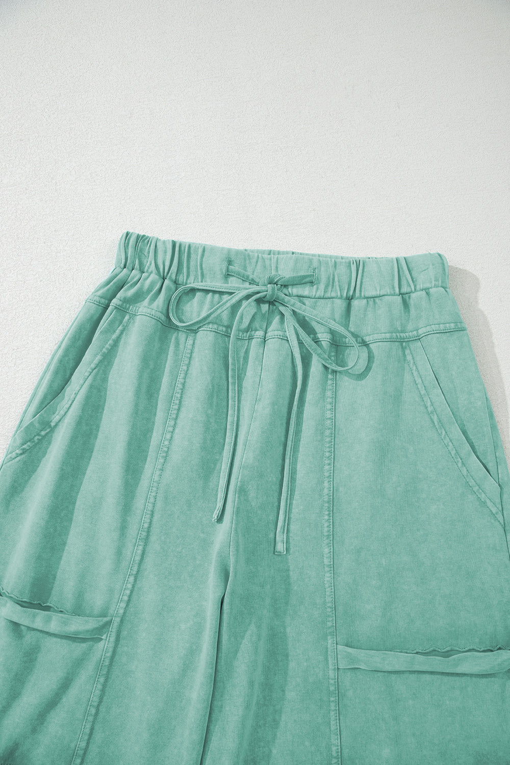 Mineral Wash Exposed Seam Drawstring High Waist Wide Leg Cargo Trousers eAura